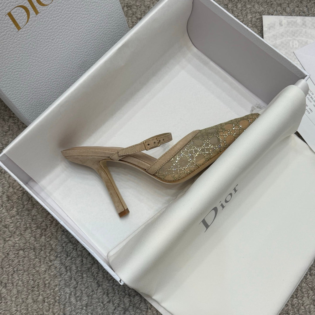CD Rhinestone 10cm Slingback Sandals Imported Mesh 157555