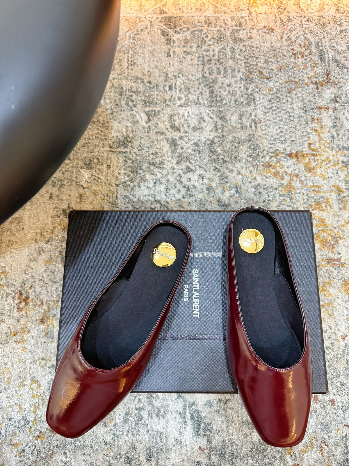 YSL 26s Flat Mules Dark Red Calfskin