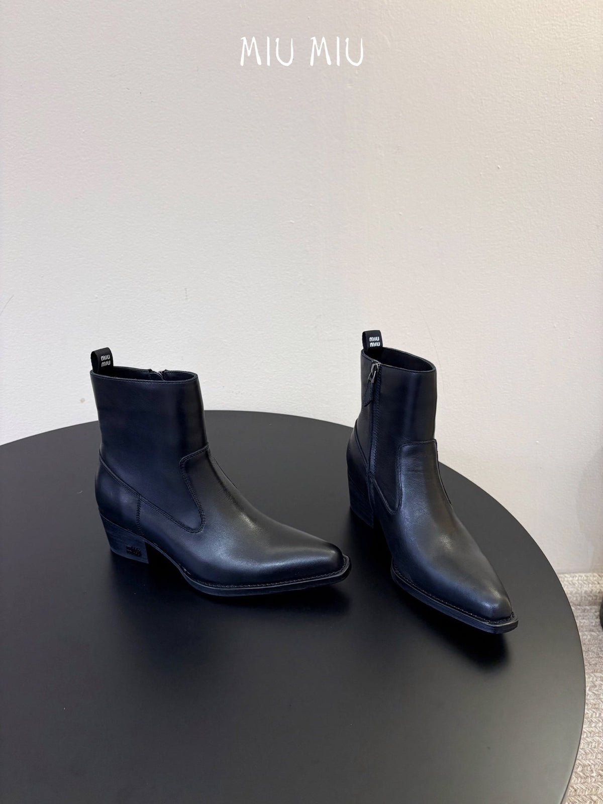 Miumiu 26s Western Ankle Boots Black Calfskin
