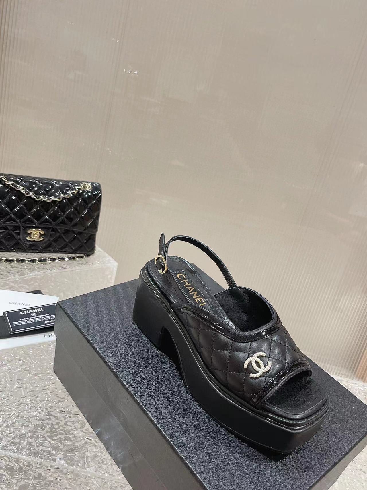 cc platform slingback sandal black calfskin