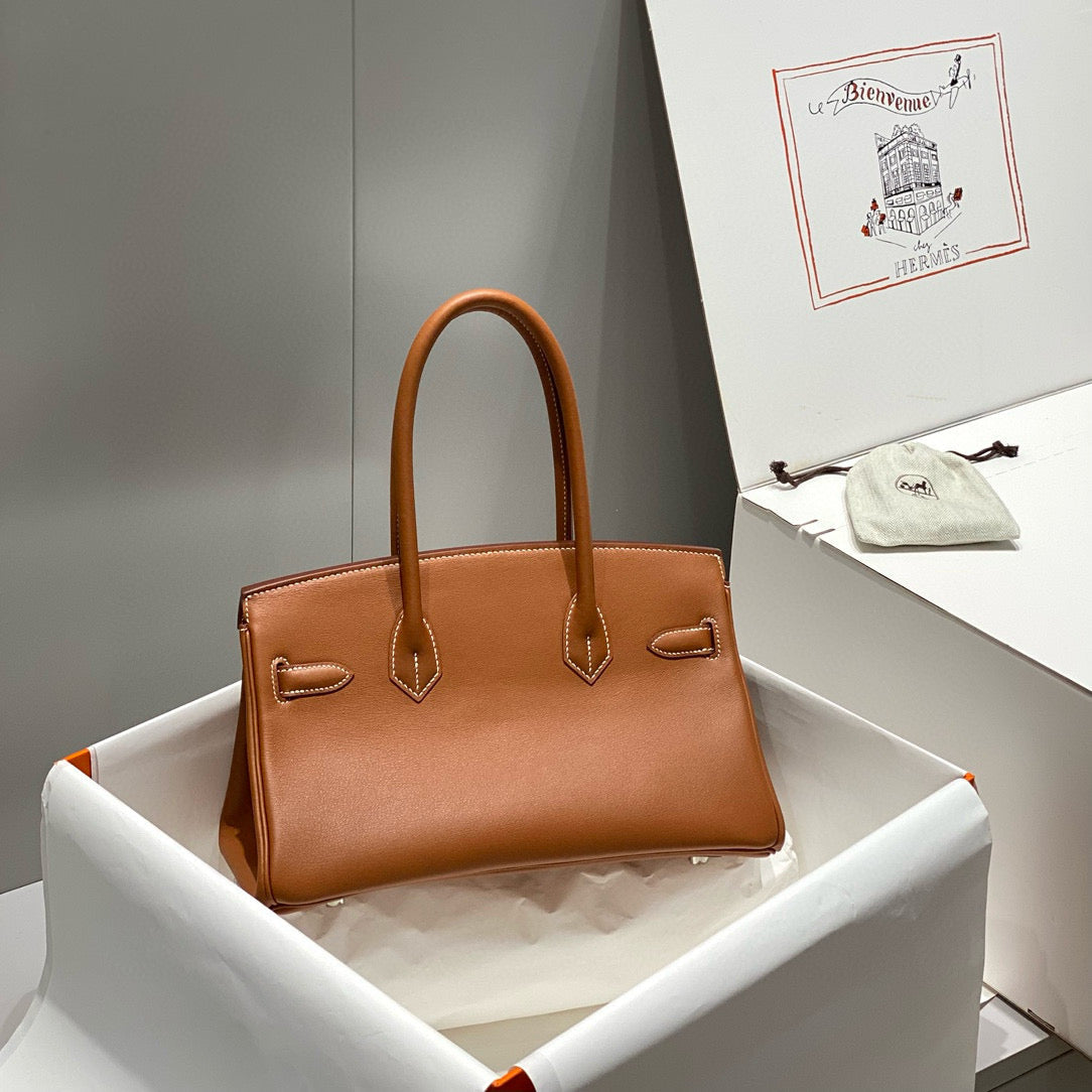 HM SHOULDER BIRKIN 29CM BROWN CALFSKIN SILVER HARDWARE