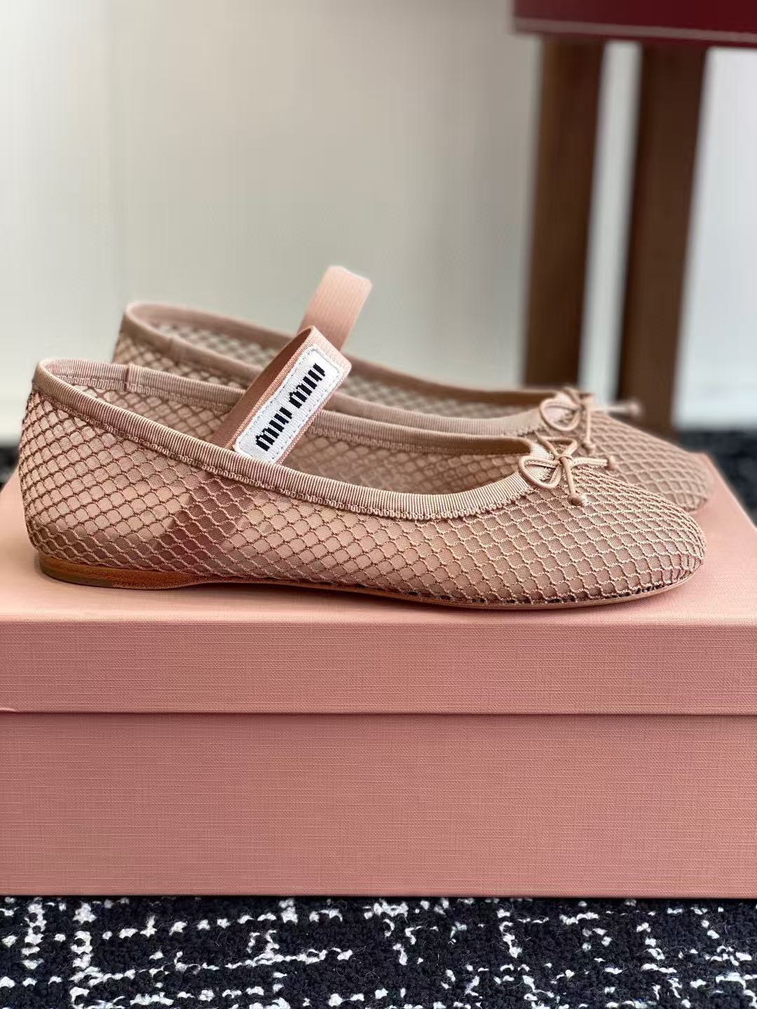Miu Ballet Flat In Light Pink Mesh