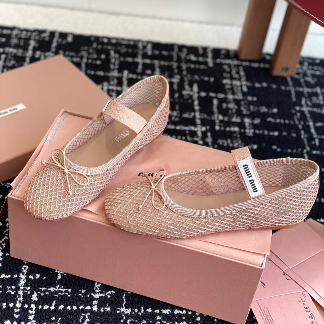 Miu Ballet Flat In Light Pink Mesh