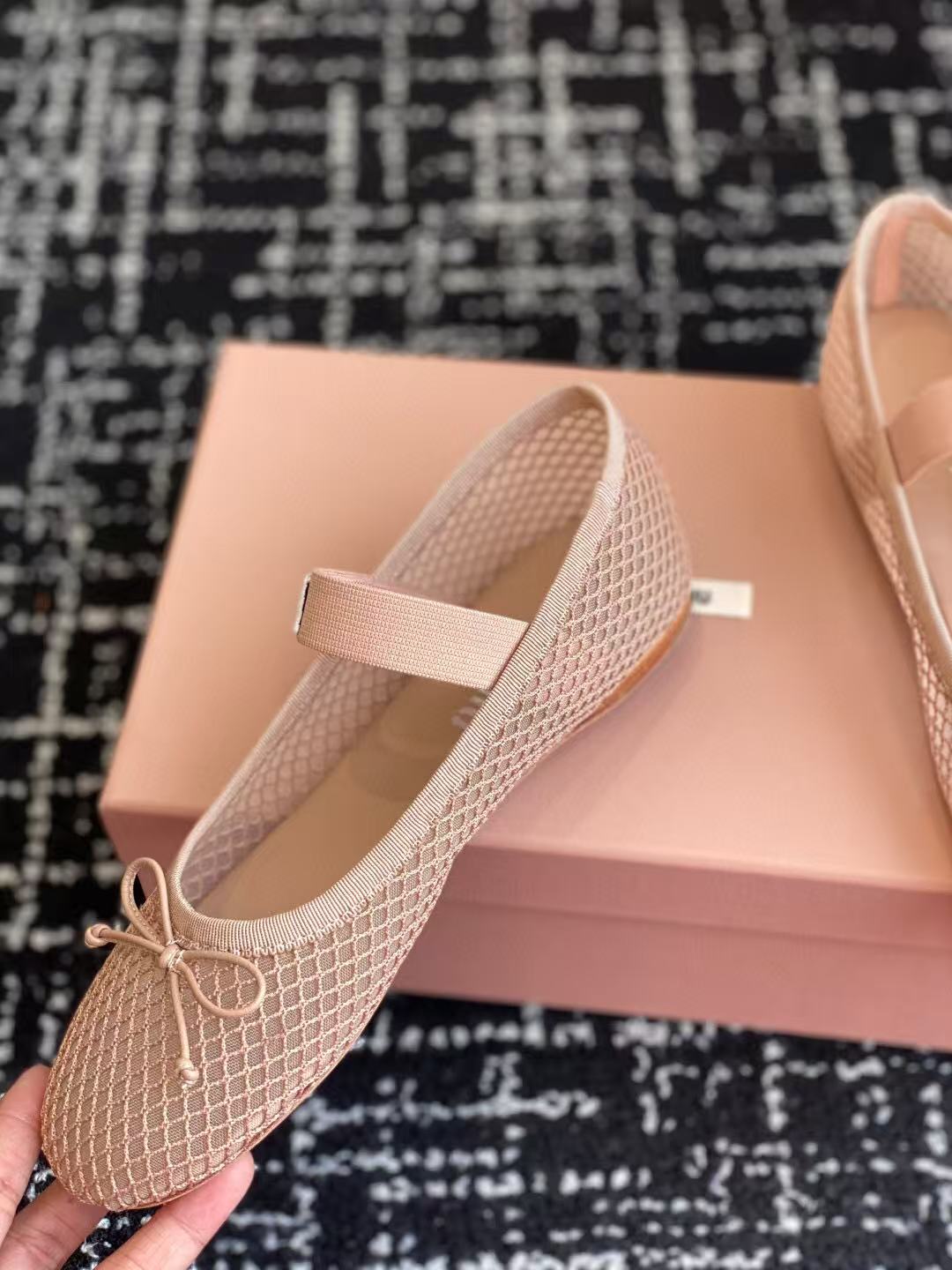 Miu Ballet Flat In Light Pink Mesh