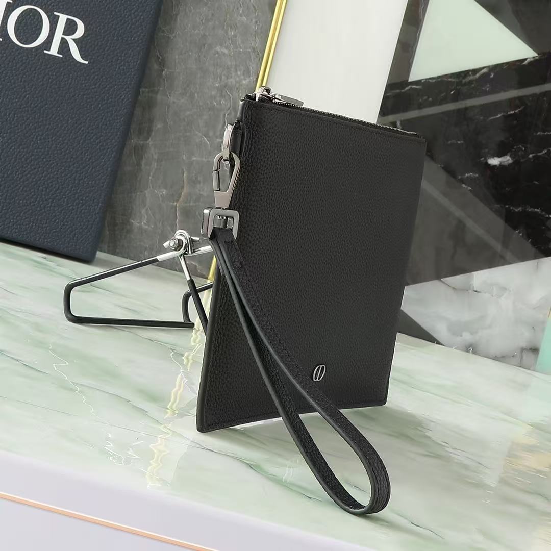 CD A5 Pouch Black Grained Calfskin with CD Icon