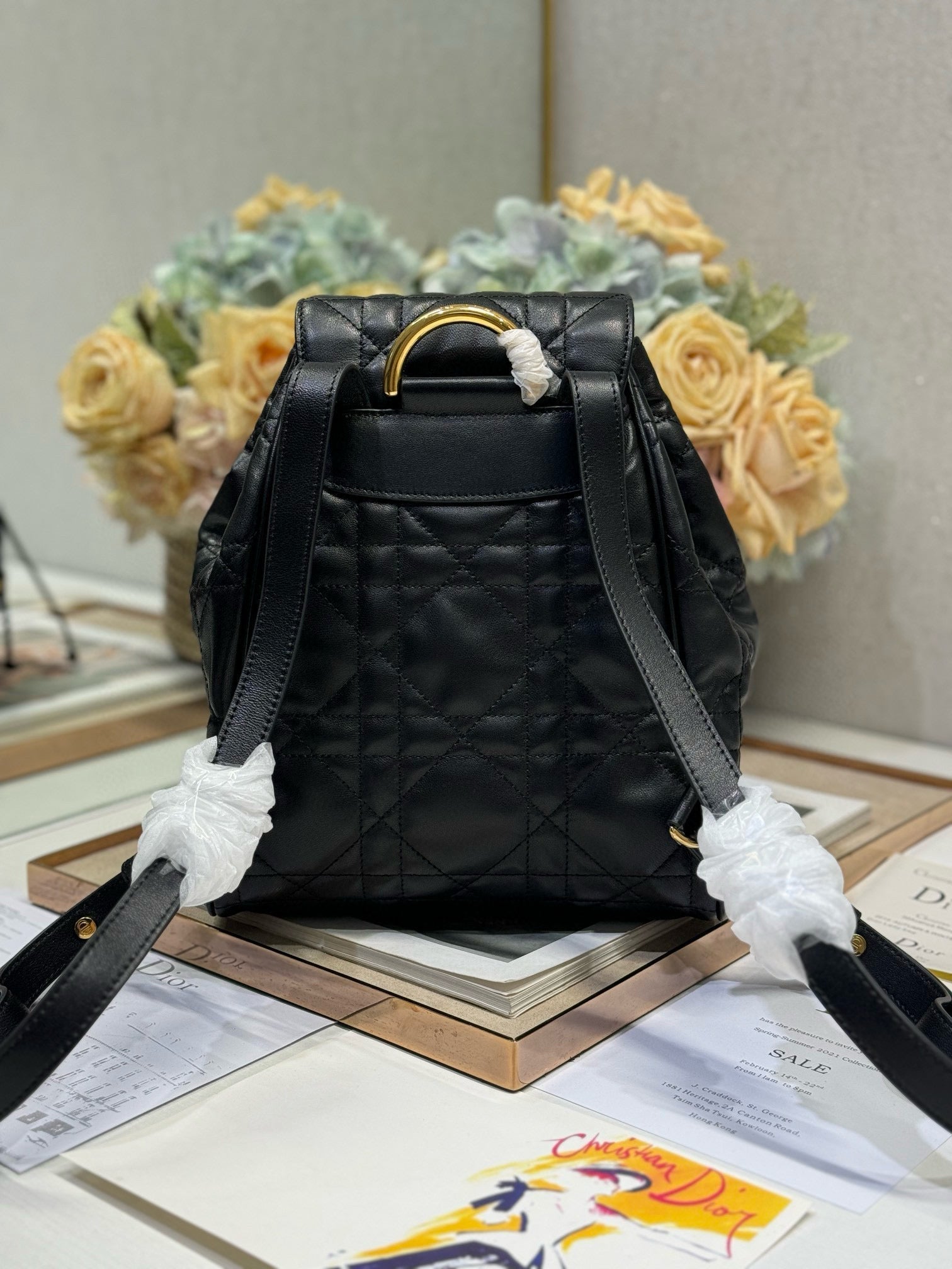 CD Caro Medium Size Backpack Black Sheepskin  23 x 26.7 x 12.5 cm