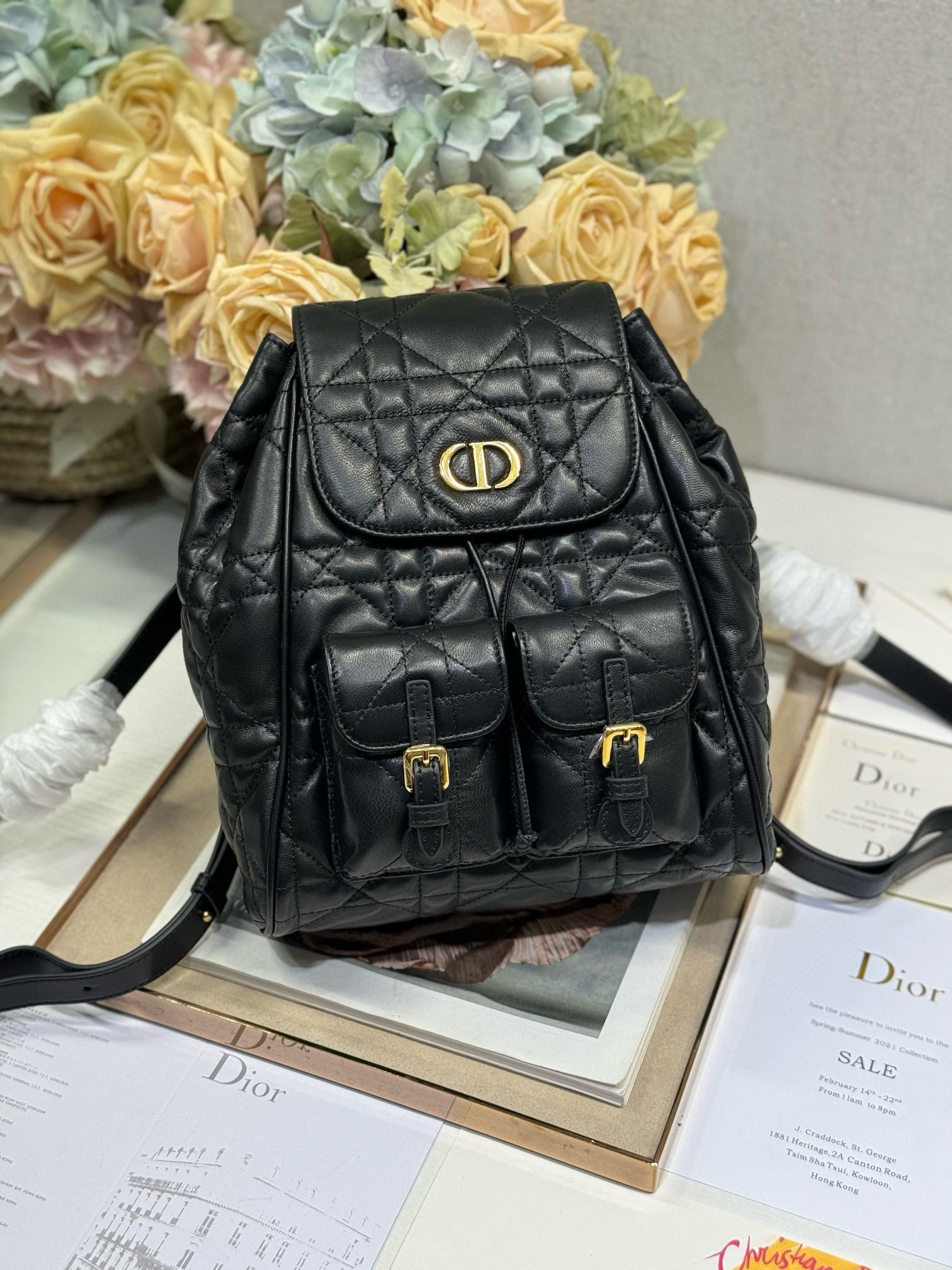 CD Caro Medium Size Backpack Black Sheepskin  23 x 26.7 x 12.5 cm
