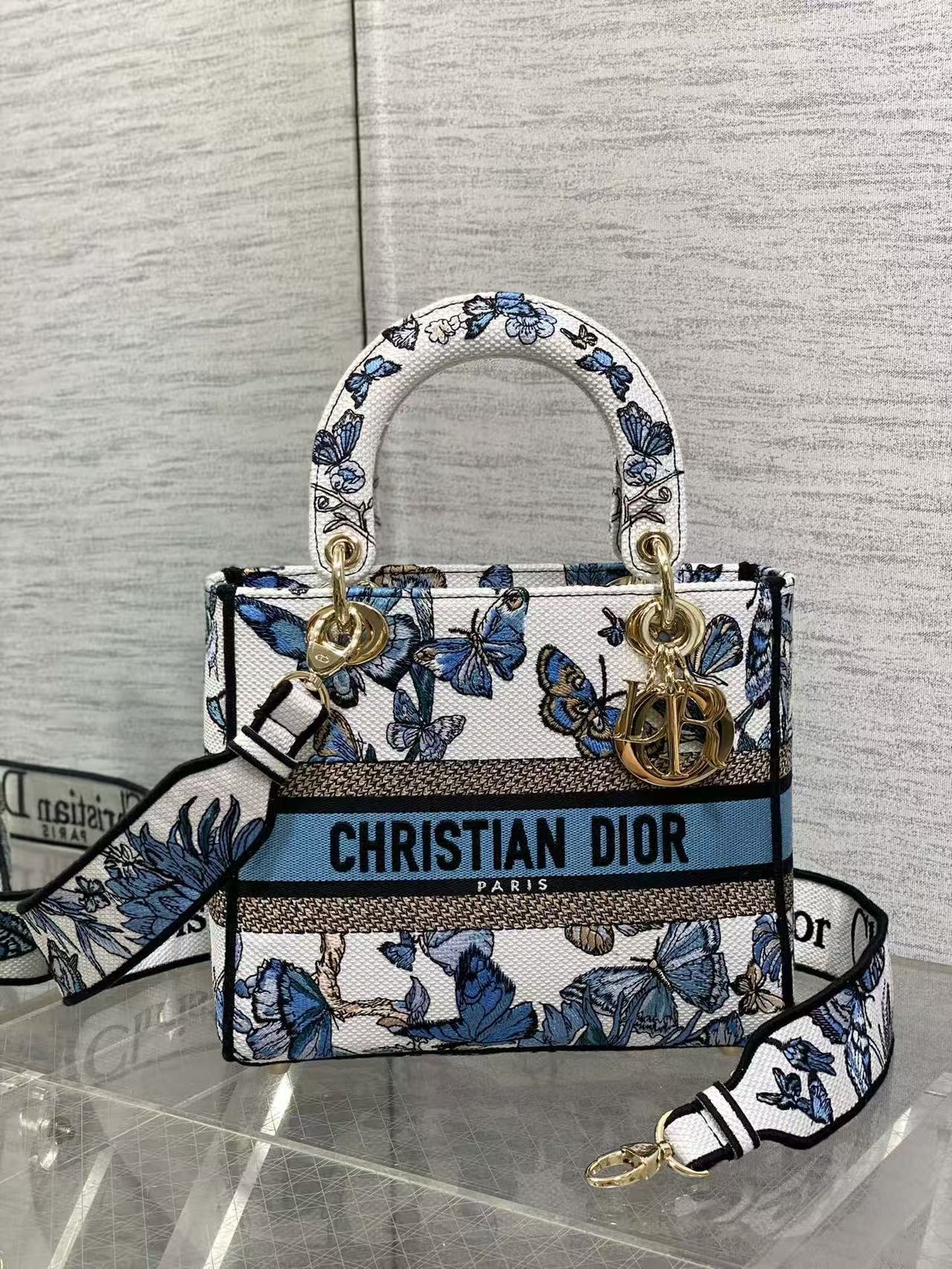 CD 2025 Butterfly Book Tote Blue White Canvas