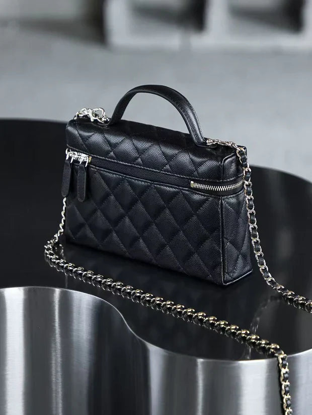 Chanel 2026 Vanity Bag 19.5cm Black Silver Caviar Leather
