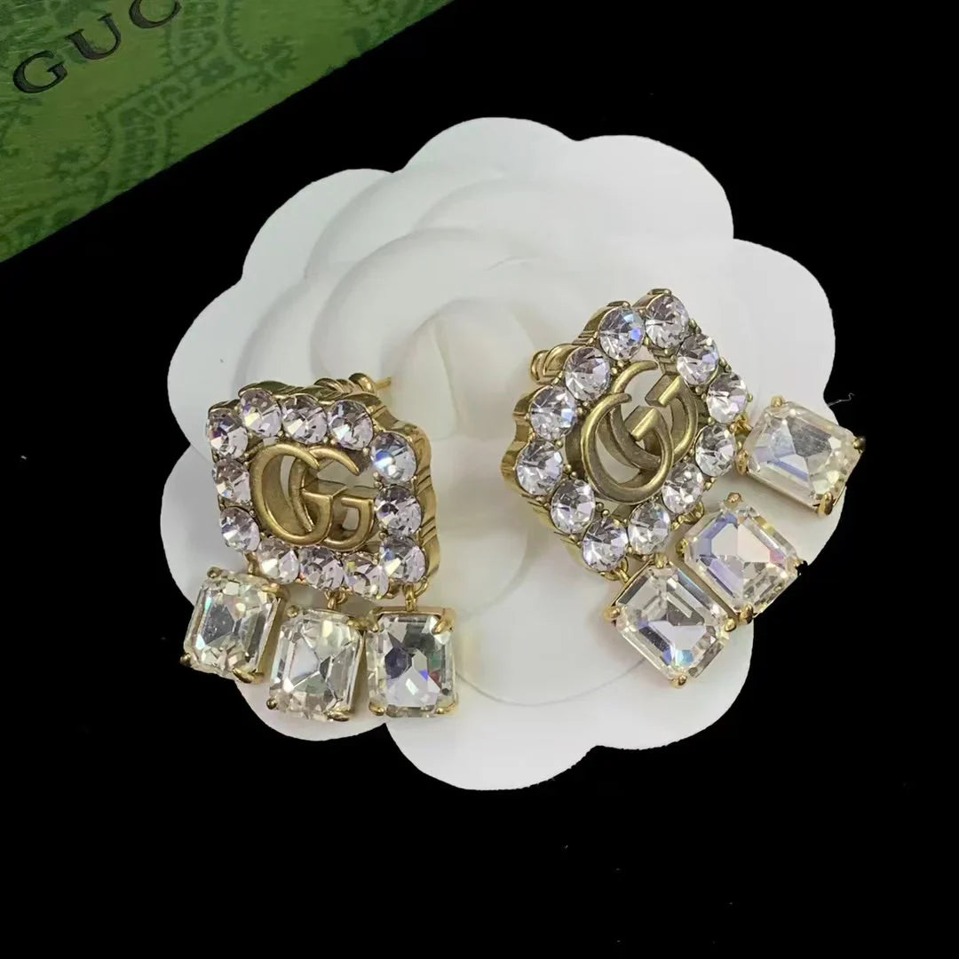GG Crystal Double G Gold-stone Earrings