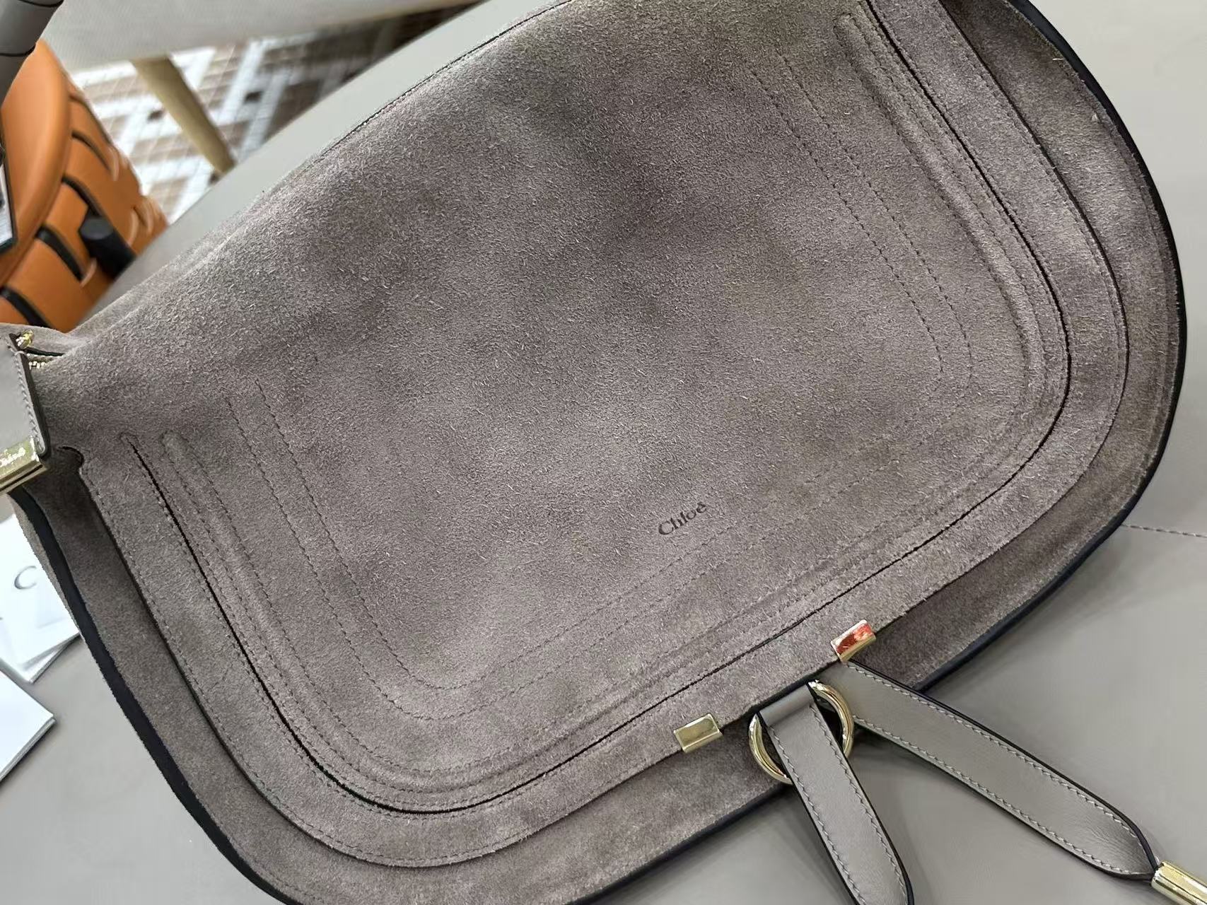 Chloe 26s Marcie Suede Shoulder Bag Grey Suede