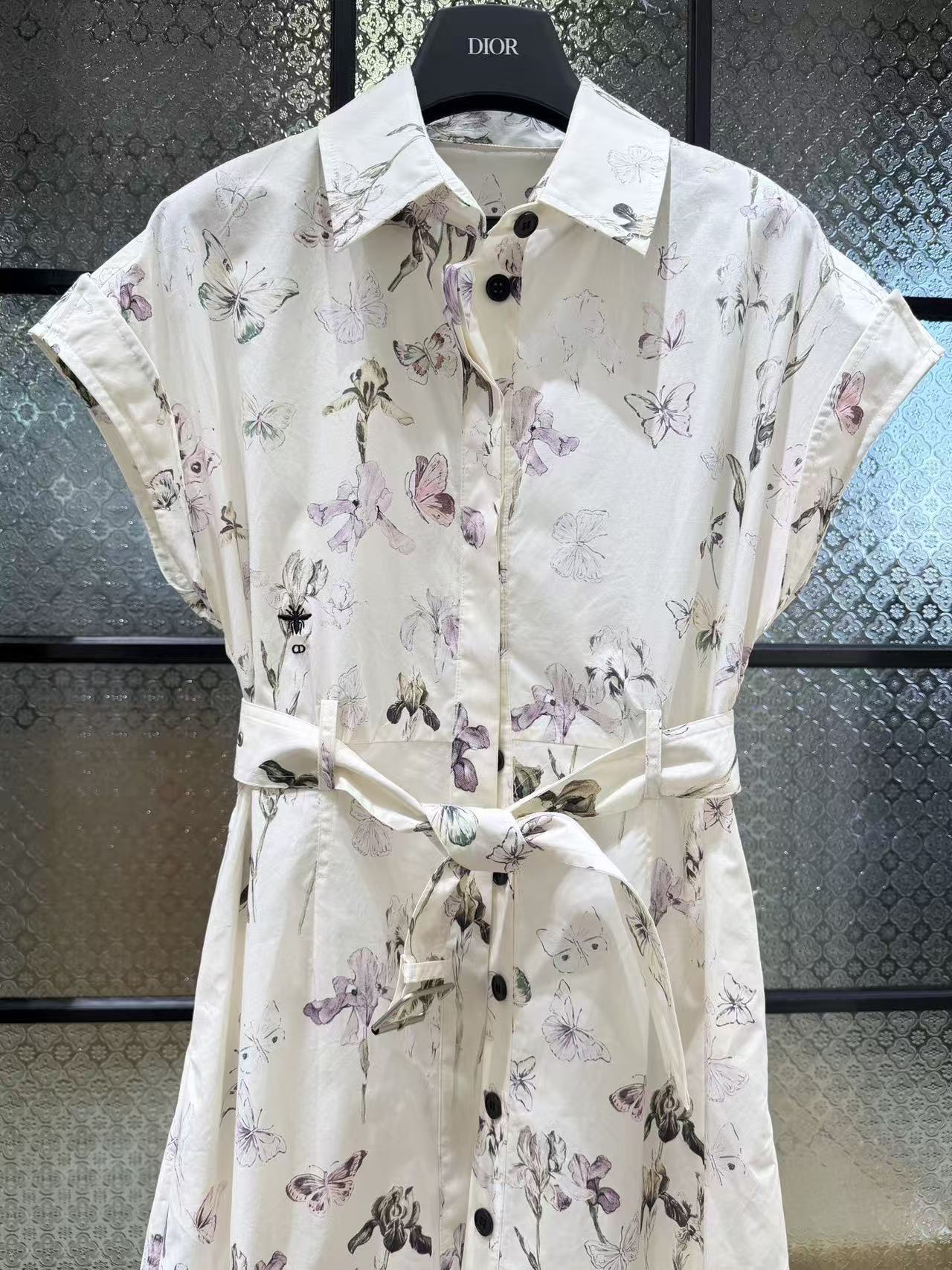 CD 2026 Mid-Length Belted Shirtdress Ivory Cotton