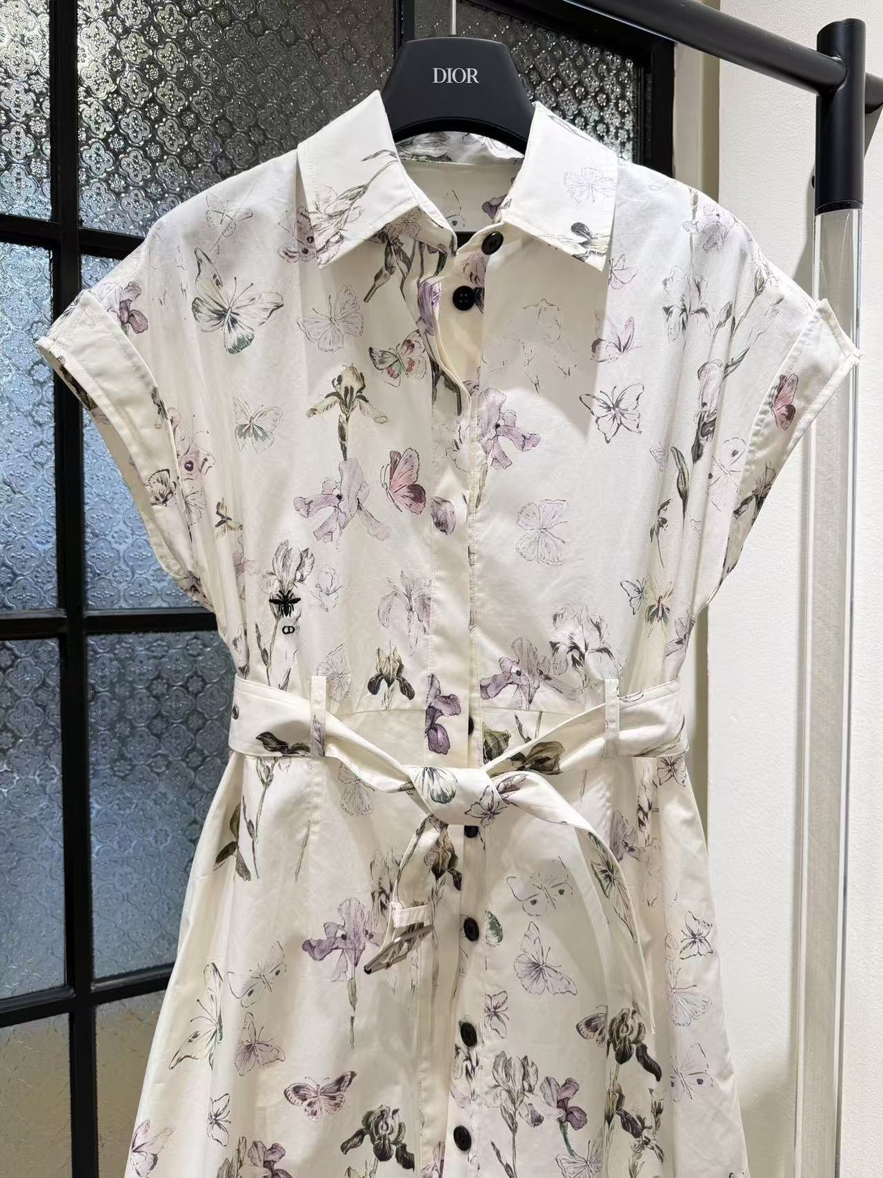 CD 2026 Mid-Length Belted Shirtdress Ivory Cotton