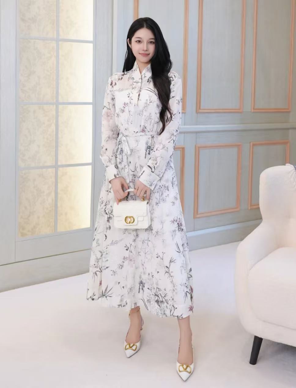CD 2026 Belted Midi Dress Ivory Cotton
