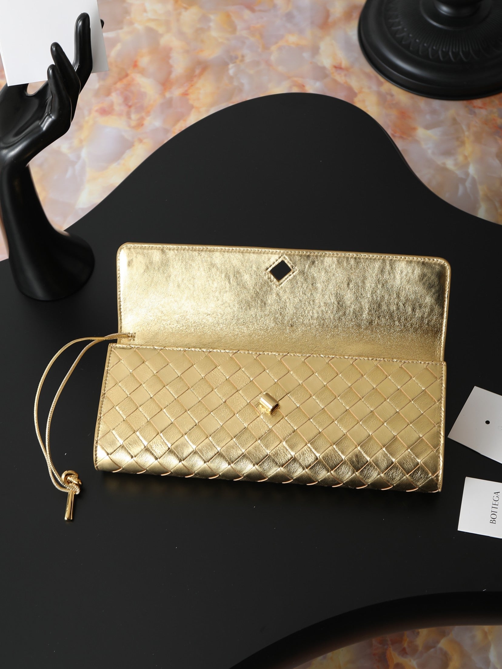 Andiamo Clutch 31cm Gold Intrecciato Leather