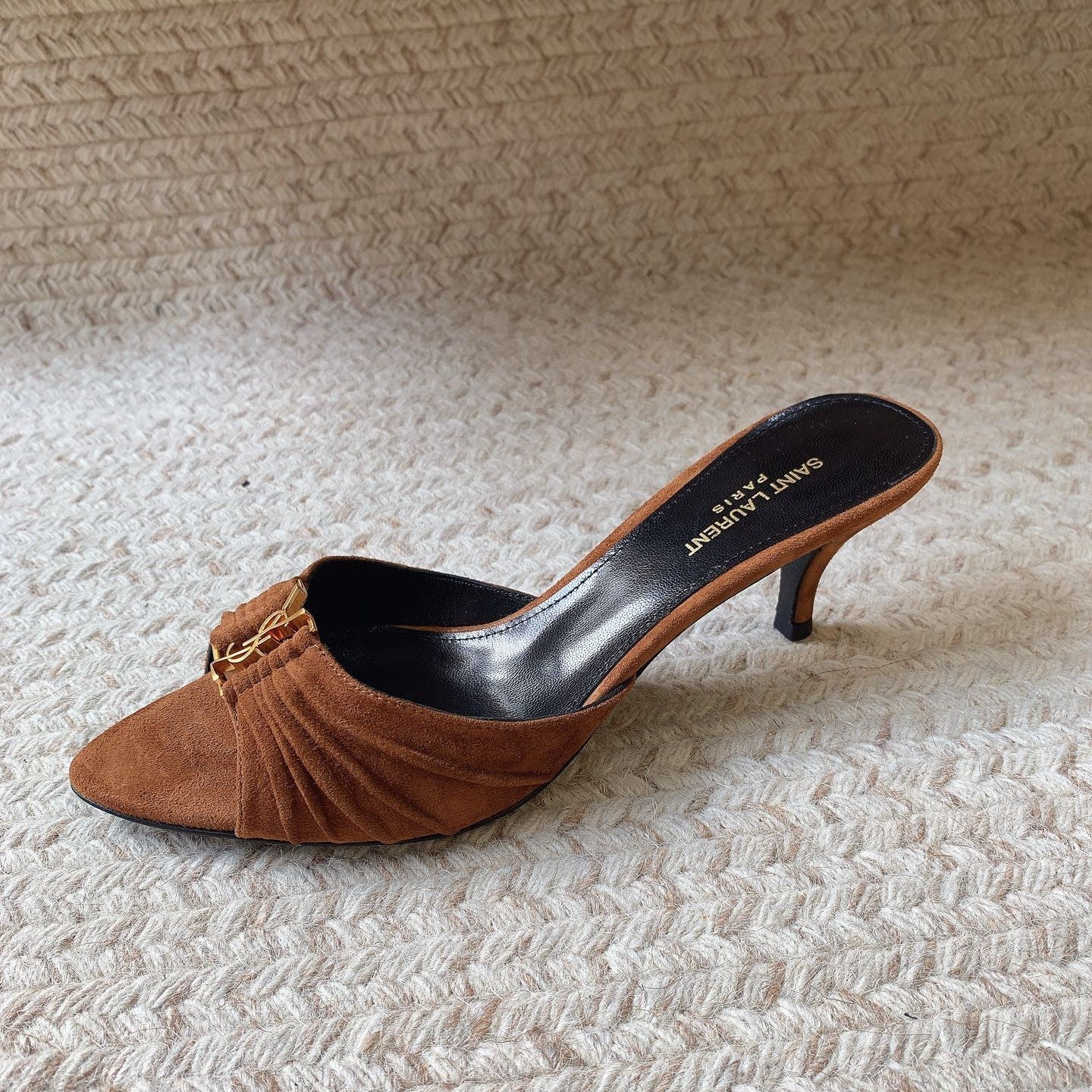 YSL Babylone Mules 6cm Coffee Brown Suede