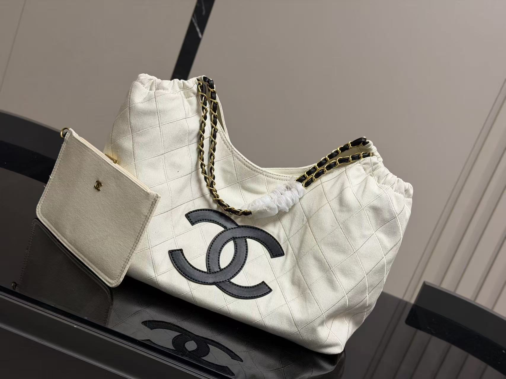 CC Coco Beach 2026 Small Tote Black White Calfskin