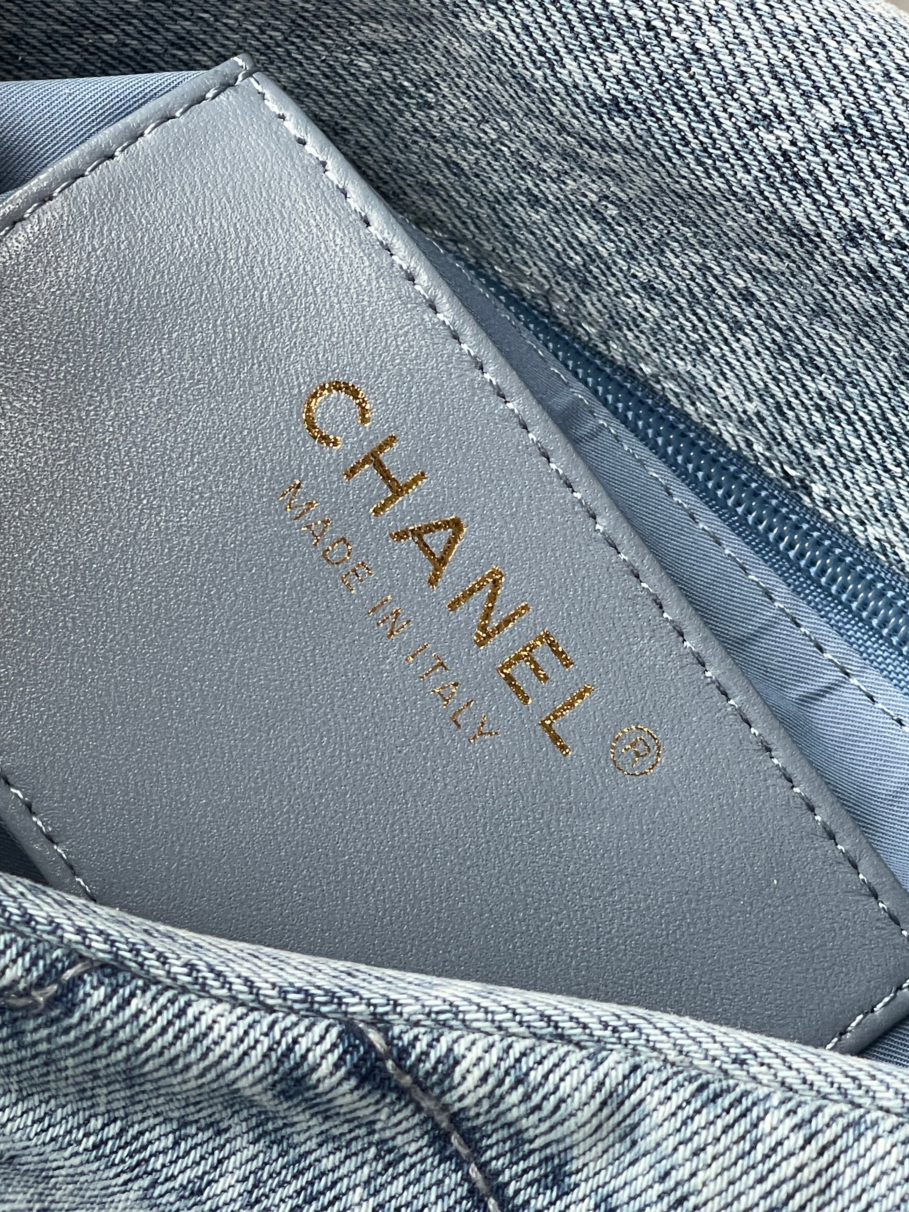 Chanel 26s Flap Bag 47cm Light Blue Mix White Denim