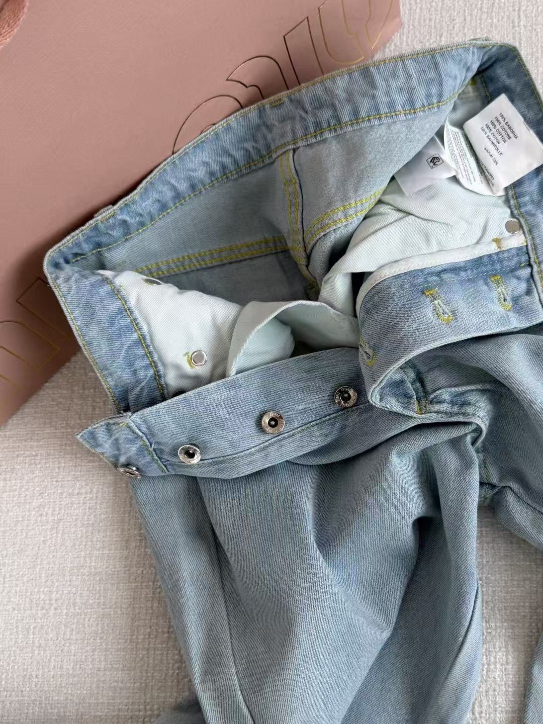 Miu Chambray Trousers Light Blue Faded Effect Cotton
