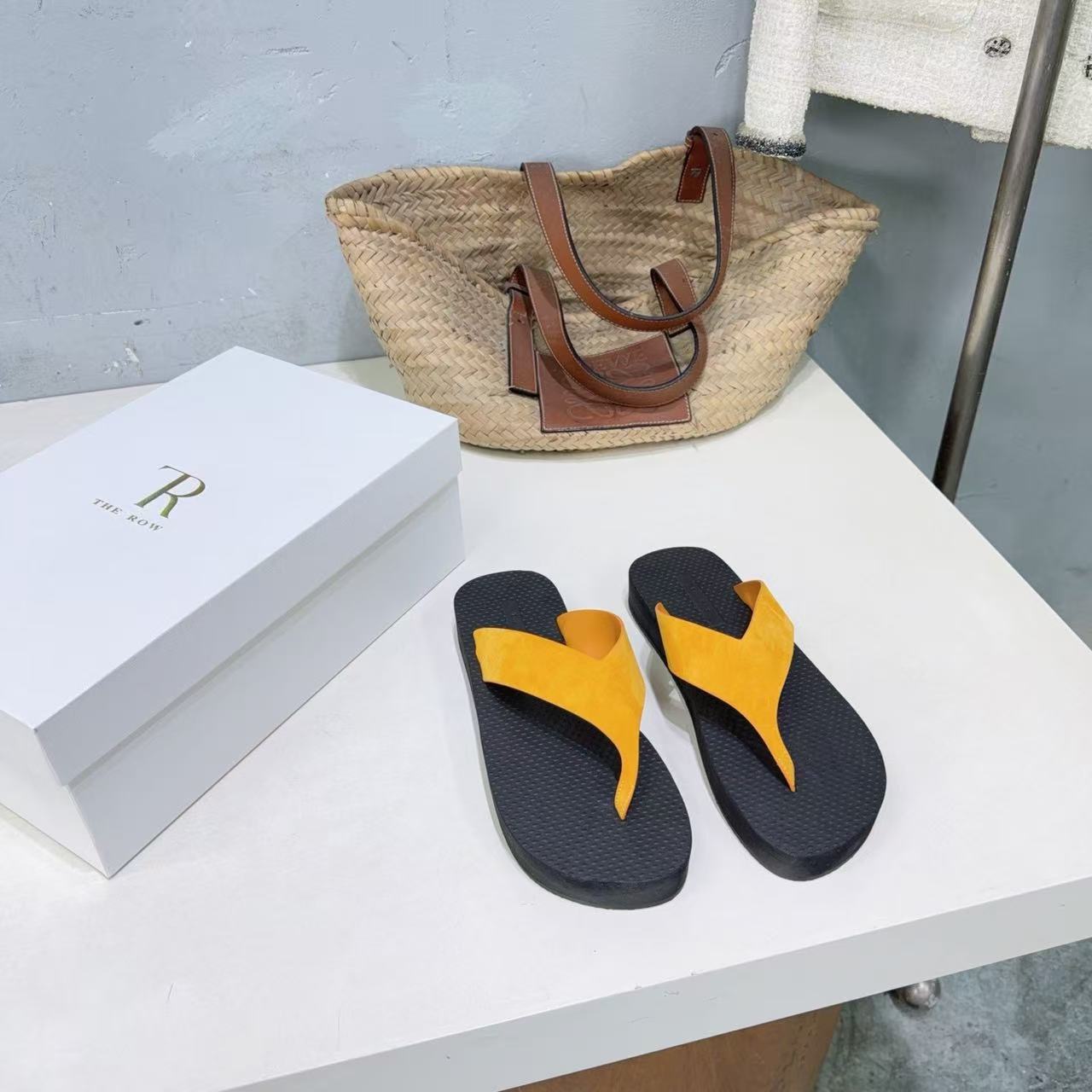 The Row Ginza Platform Sandal Black Yellow Suede Rubber