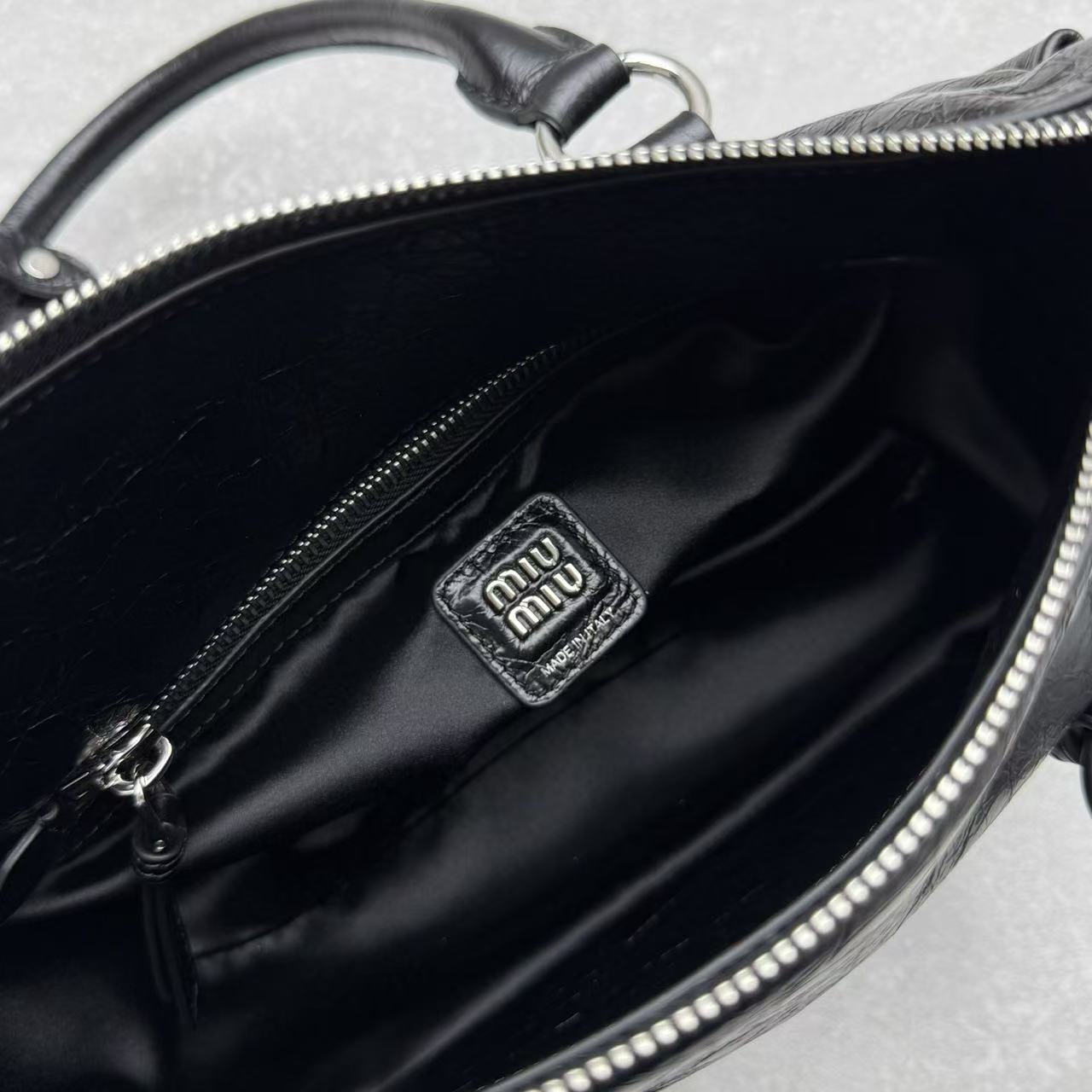 Miu Retro Rope Motorcycle Bag Black Leather