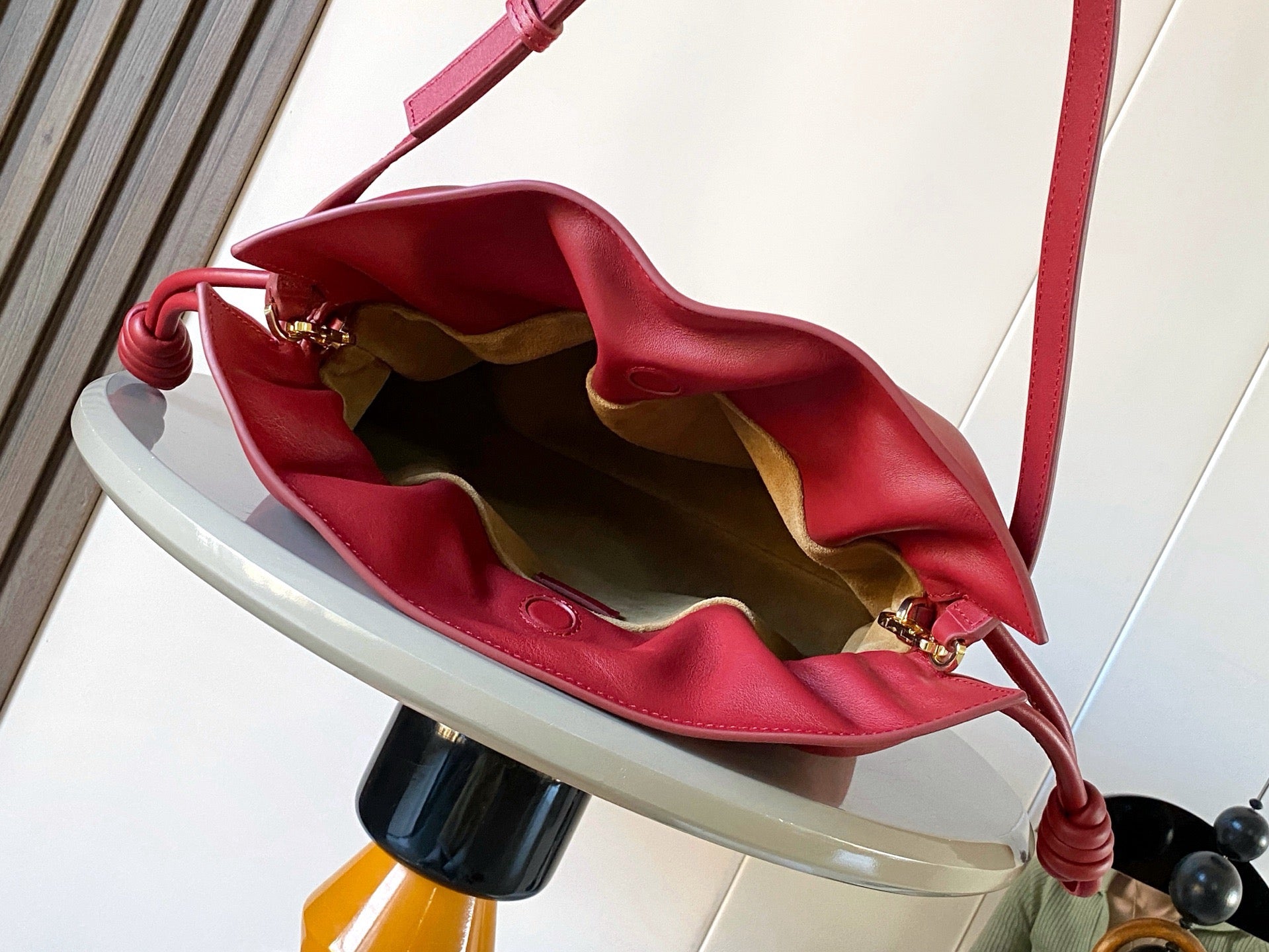 Loewe Coil Flamenco Medium Leather Clutch Red Leather