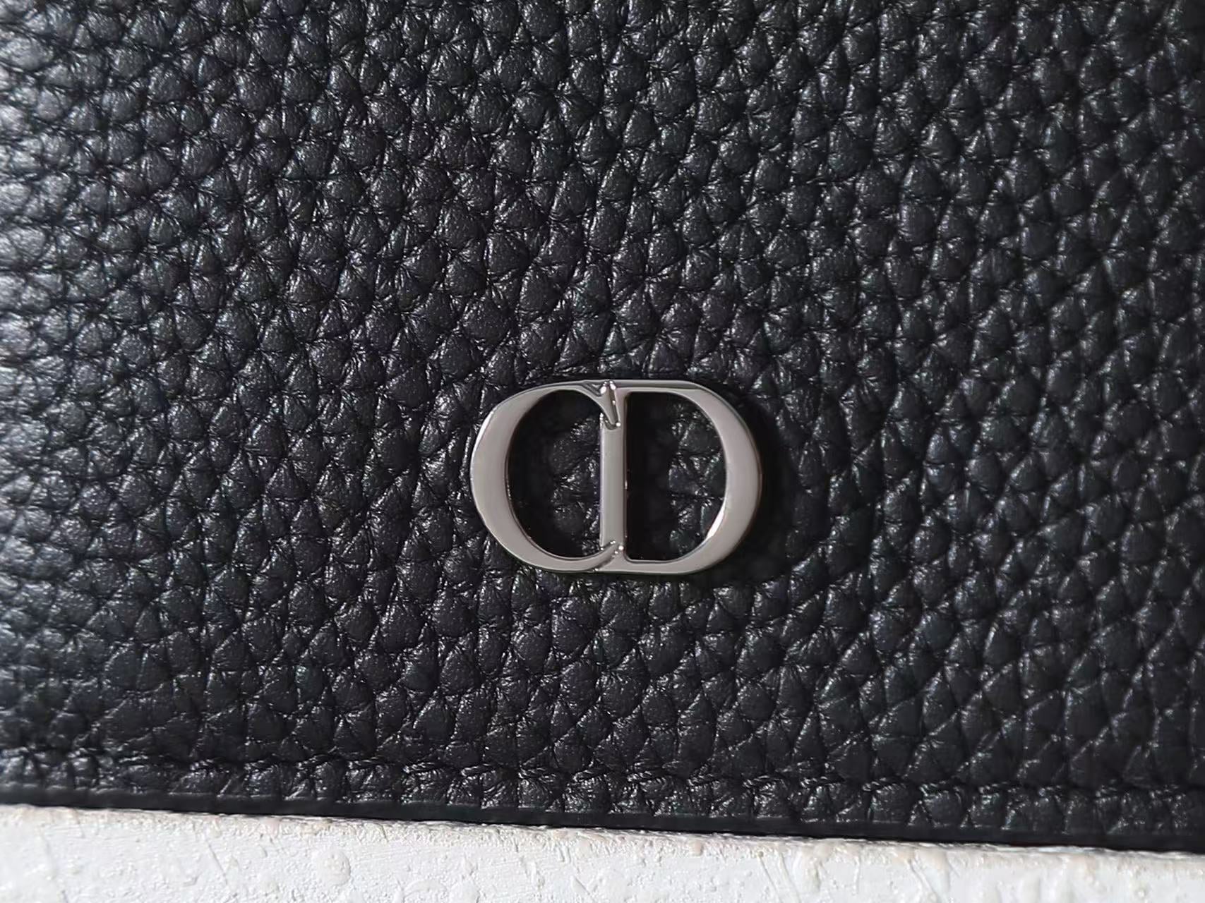 CD Icon Bifold Wallet Black Grain Leather