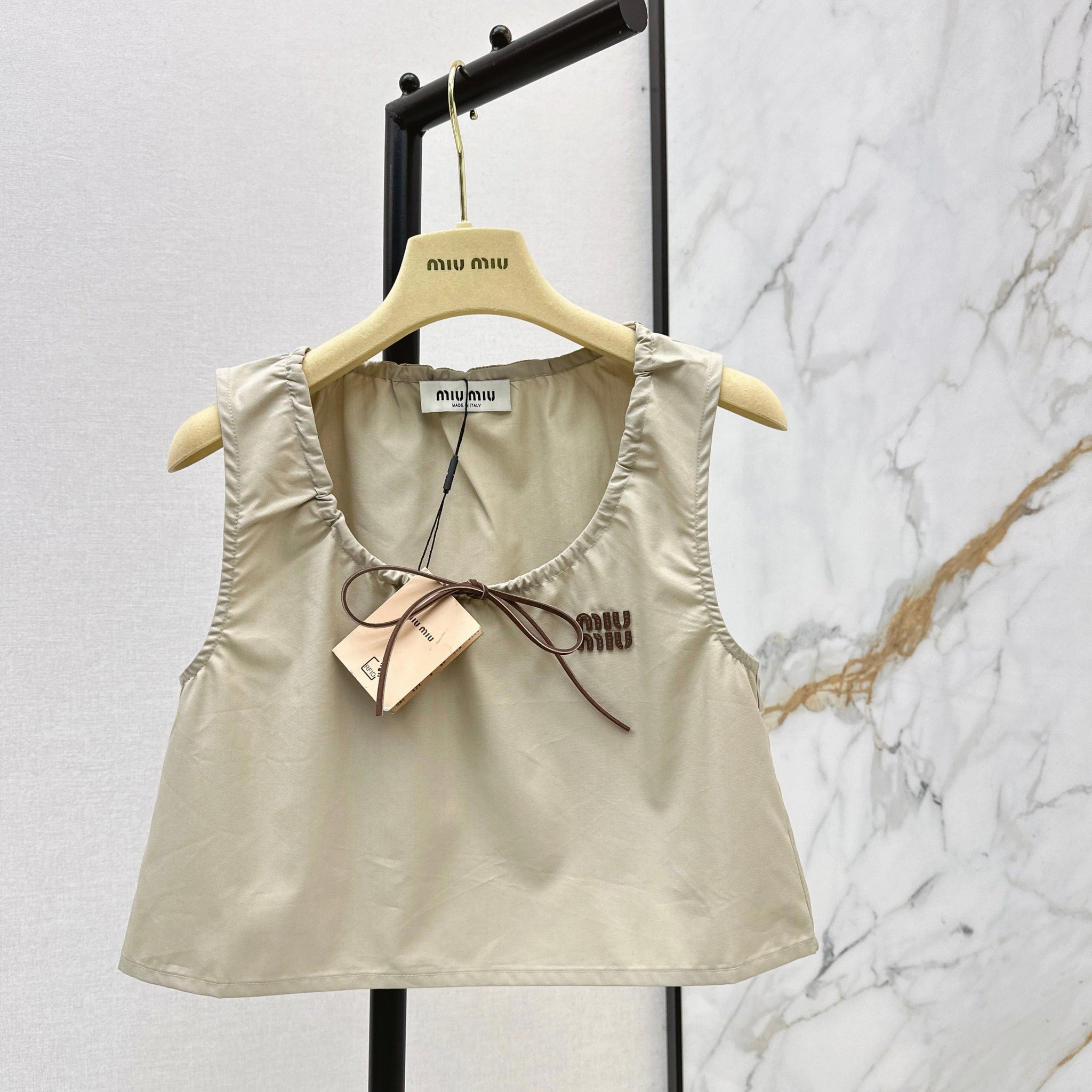 Miu 26s Crop Top Panama Beige Cotton Poplin