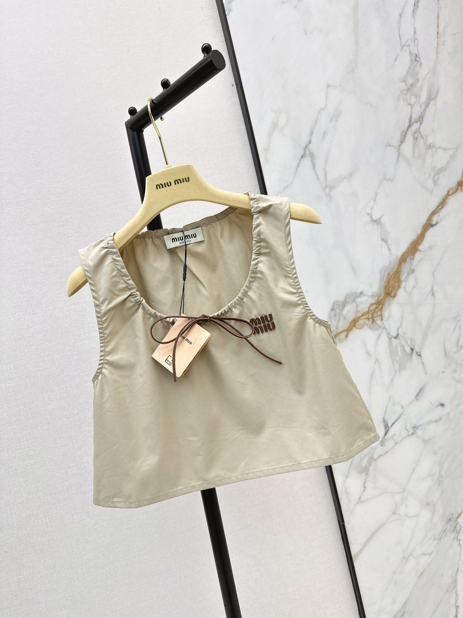 Miu 26s Crop Top Panama Beige Cotton Poplin
