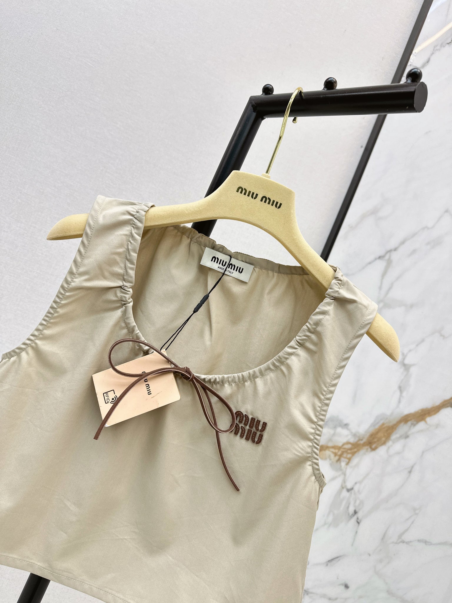 Miu 26s Crop Top Panama Beige Cotton Poplin