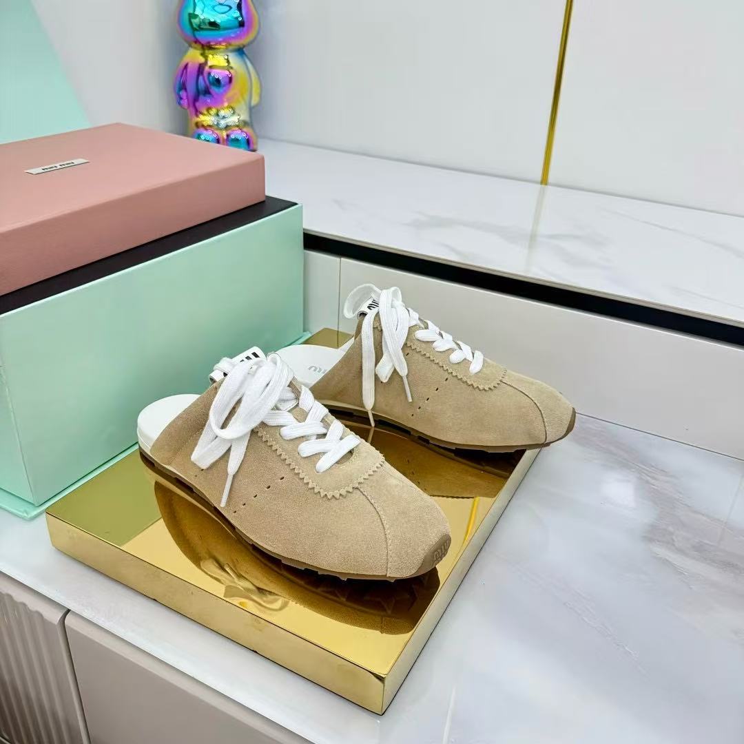 Miu 26s Plume Mules Beige Suede