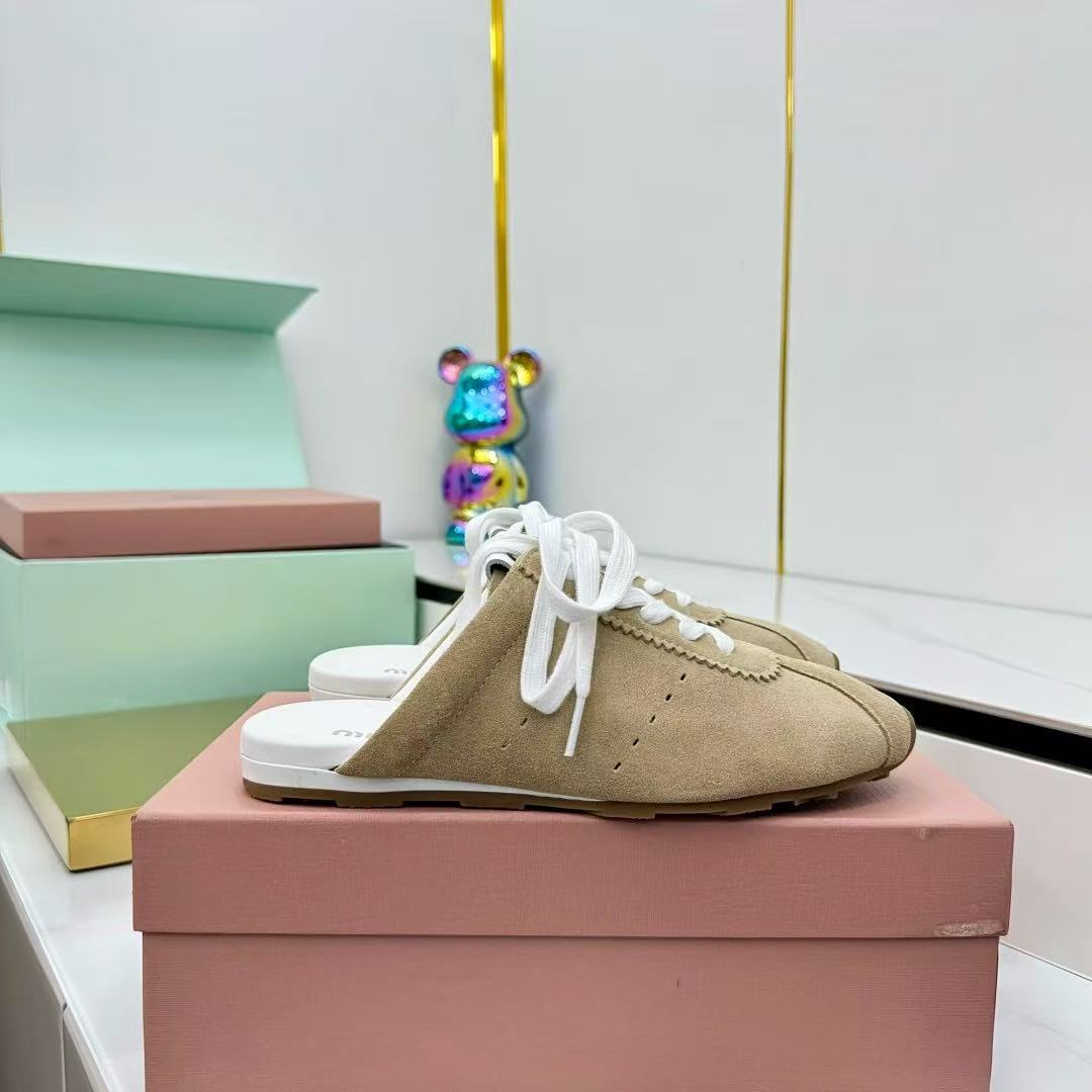Miu 26s Plume Mules Beige Suede