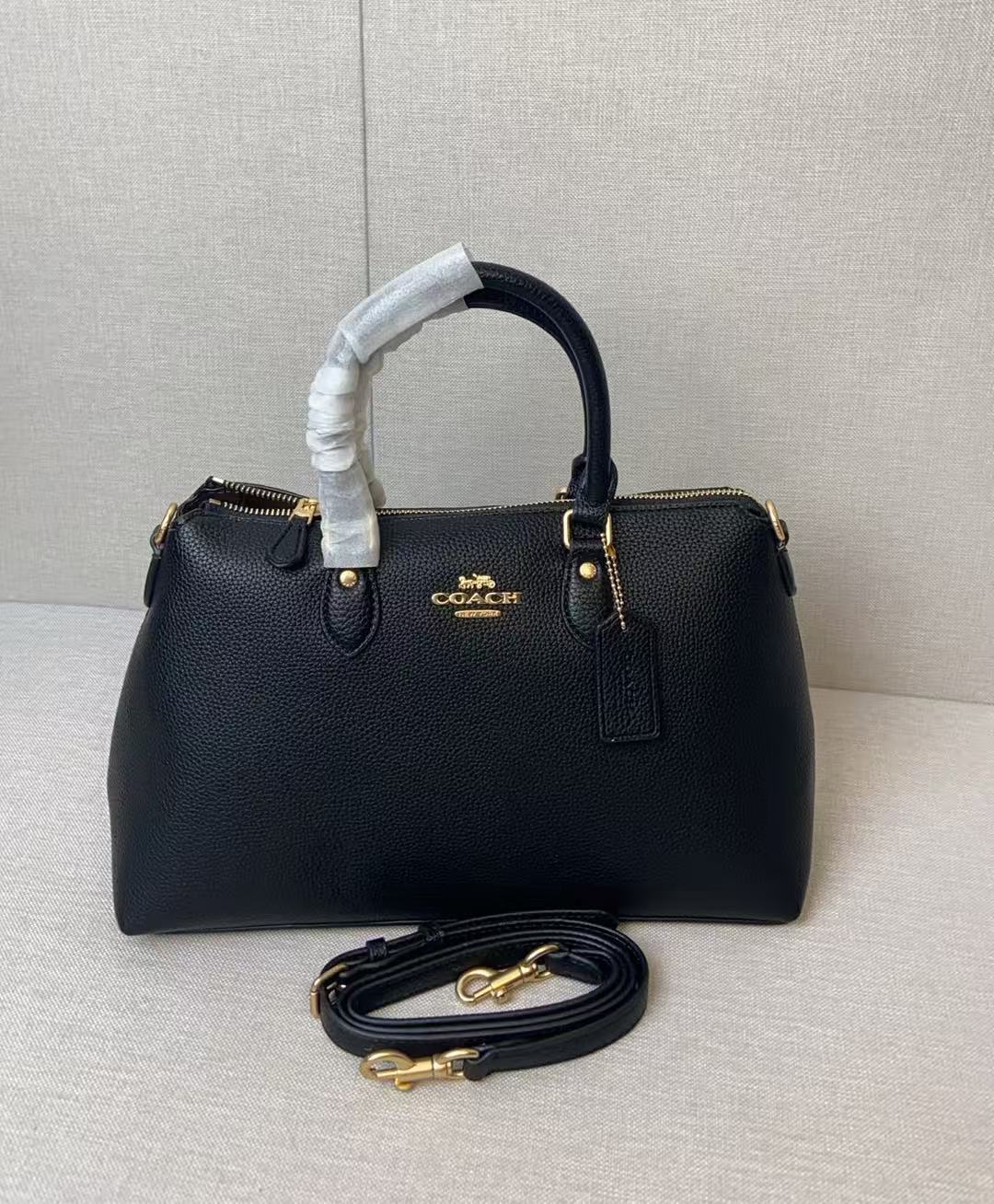 Coach Georgia Satchel Bag Black Pebble Leather