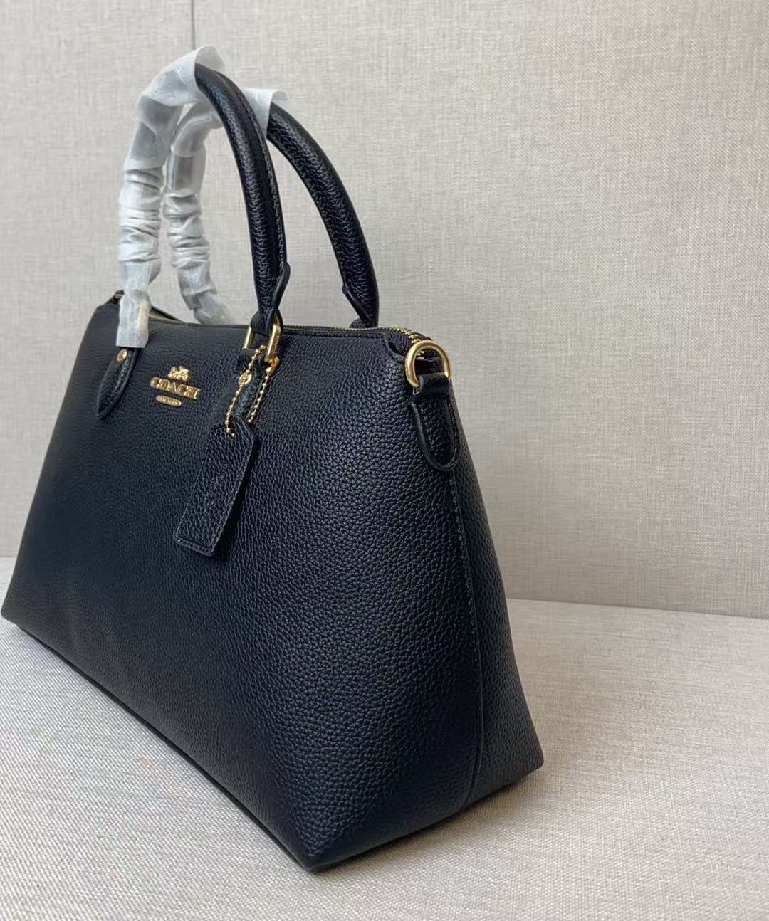Coach Georgia Satchel Bag Black Pebble Leather