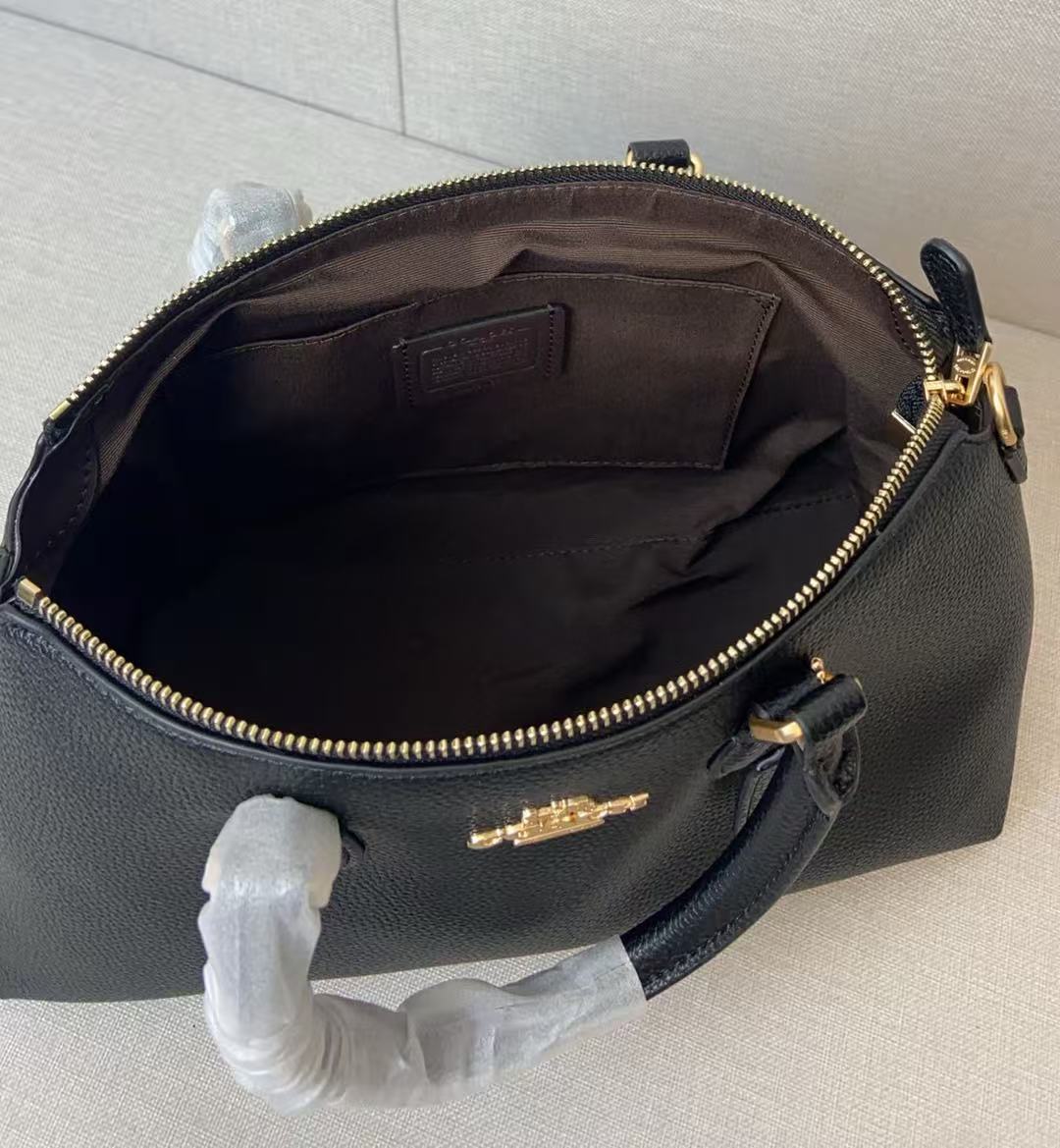 Coach Georgia Satchel Bag Black Pebble Leather