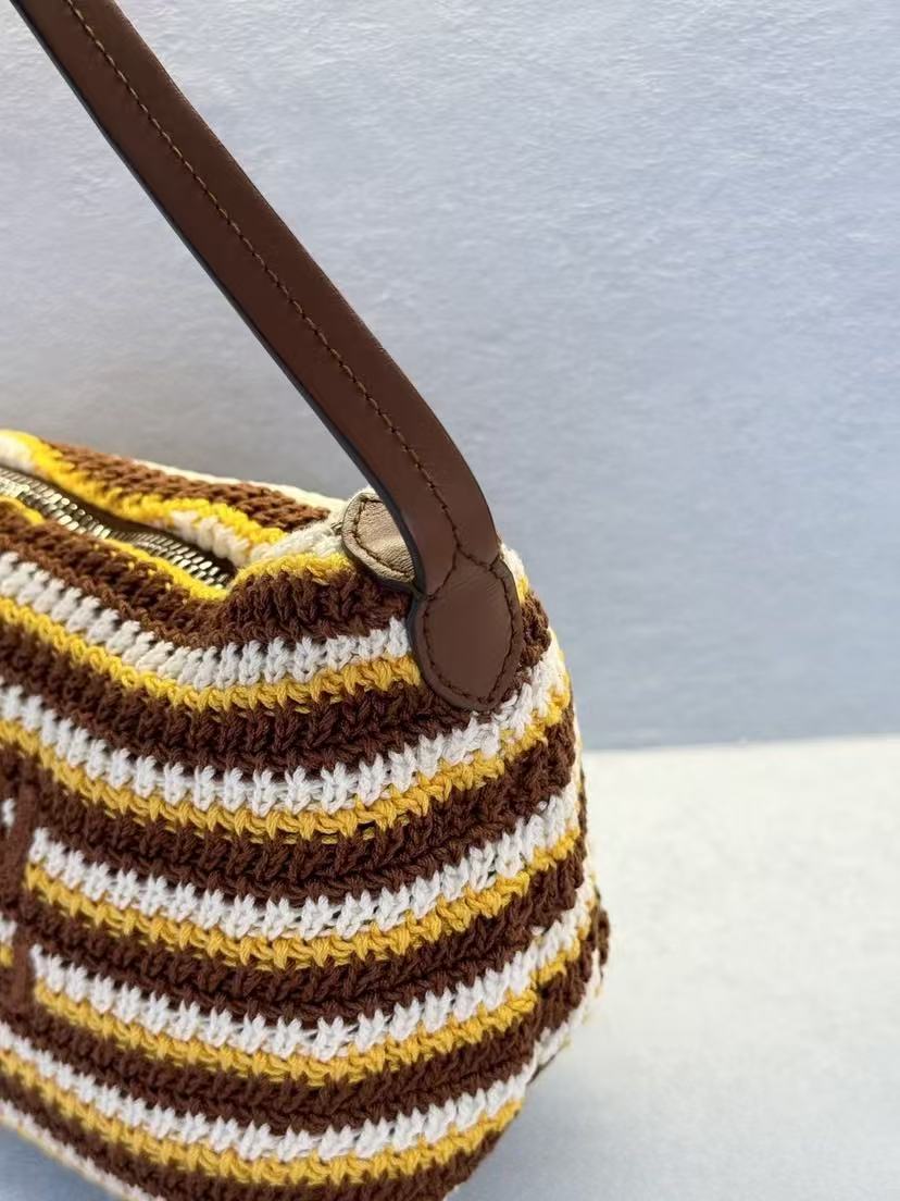 Miumiu Crochet Pouch Brown White Cream Cotton