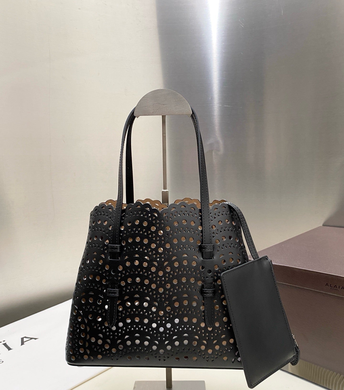 Alaia Mina Bag 25cm Black Vienne Wave Calfskin