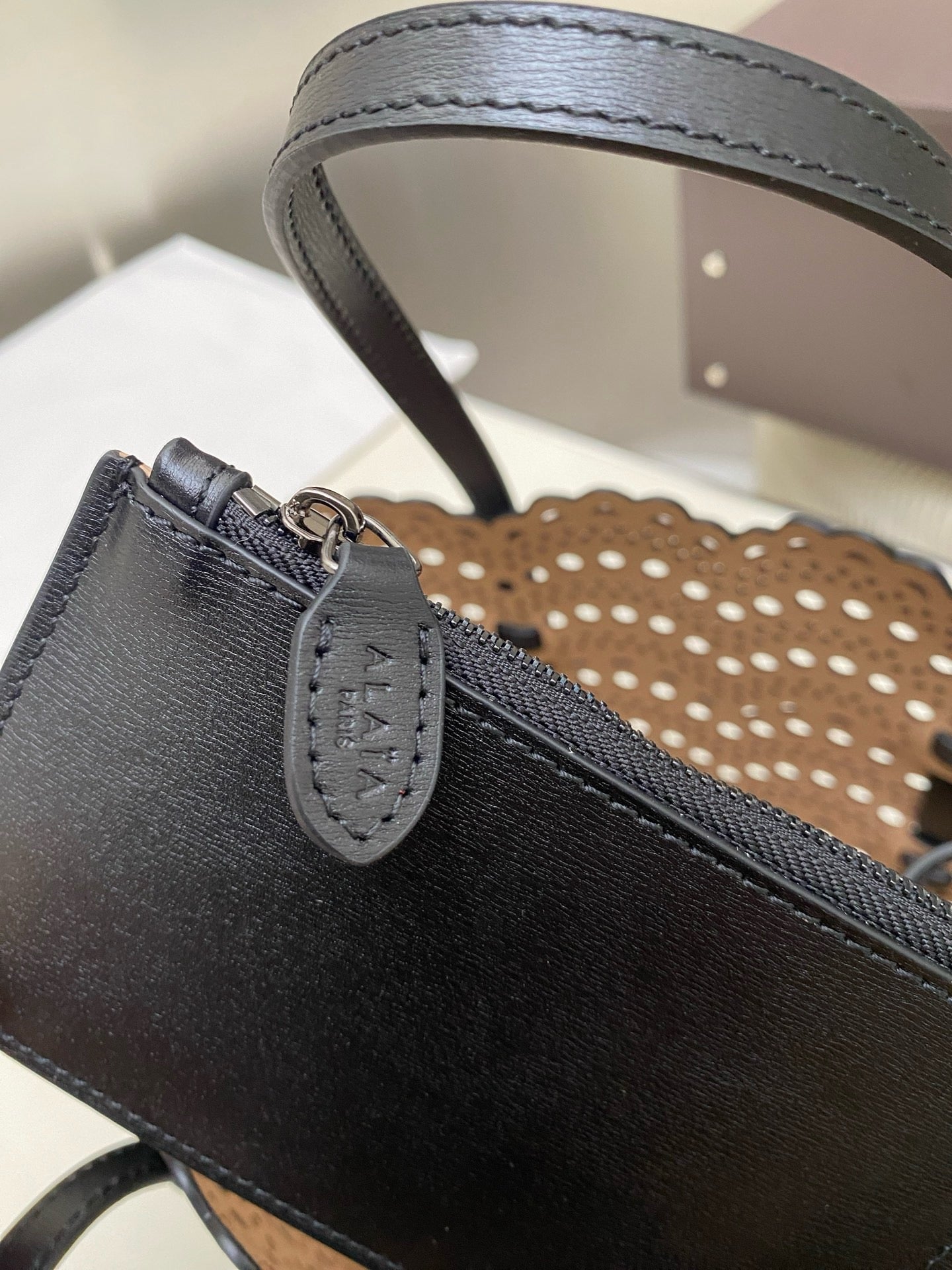 Alaia Mina Bag 25cm Black Vienne Wave Calfskin