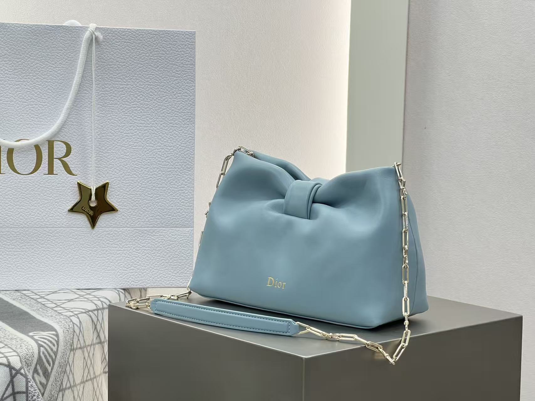 Dior 2026 Small Bow Bag 26cm Bleu Tourmaline Lambskin
