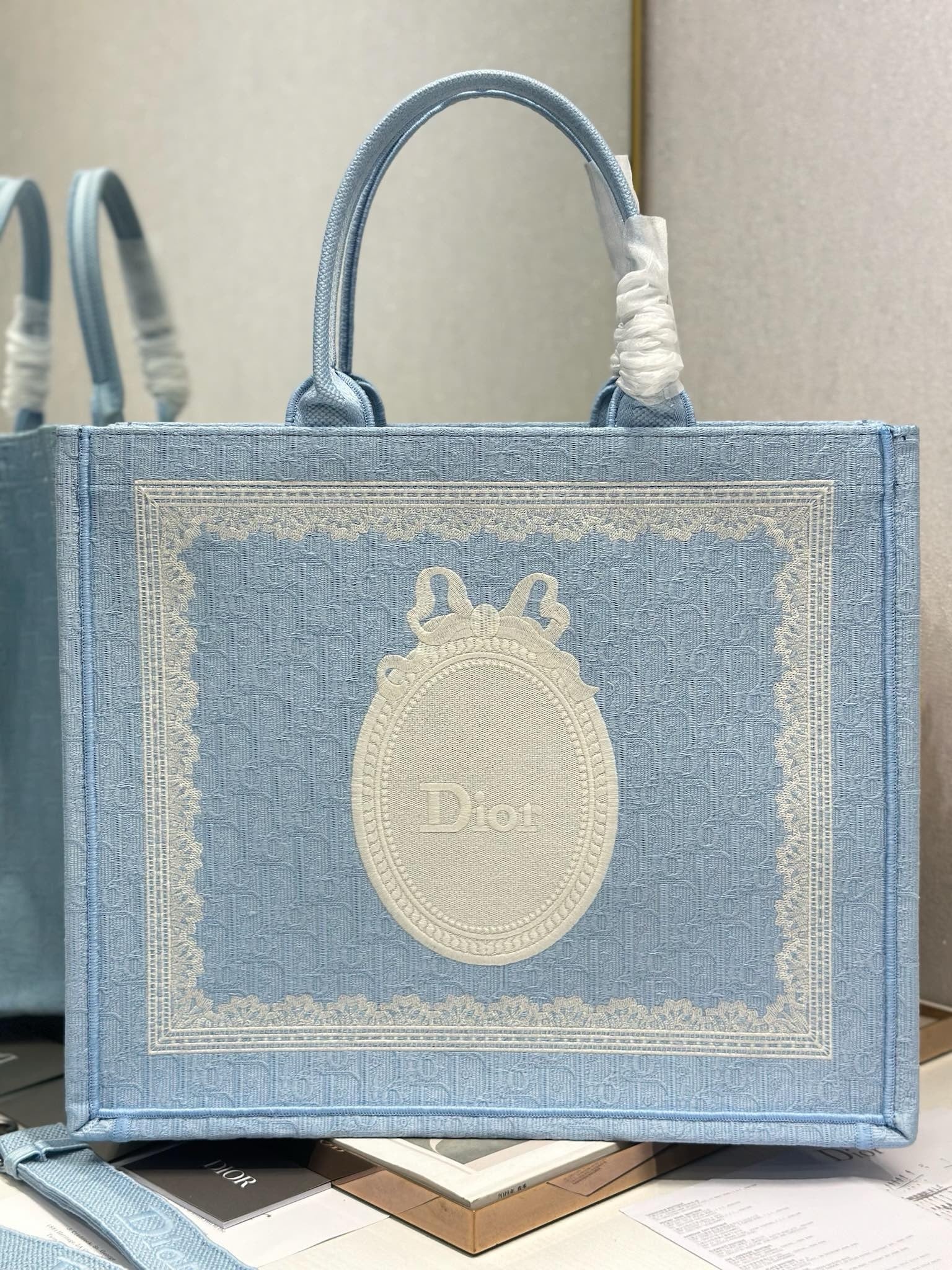 CD Book Tote Blue White in Canvas