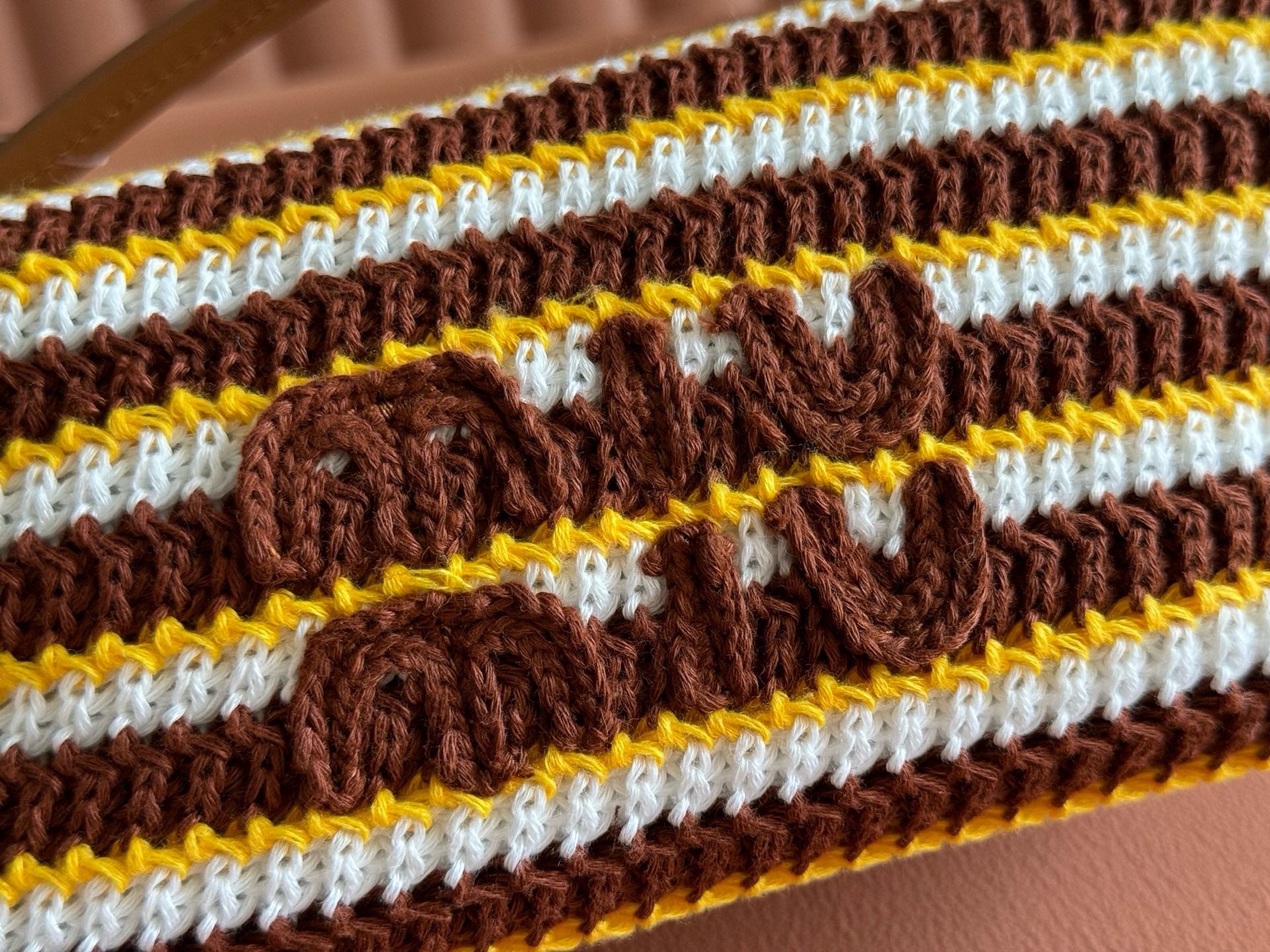 Miu Crochet Pouch Cognac/Yellow Cotton