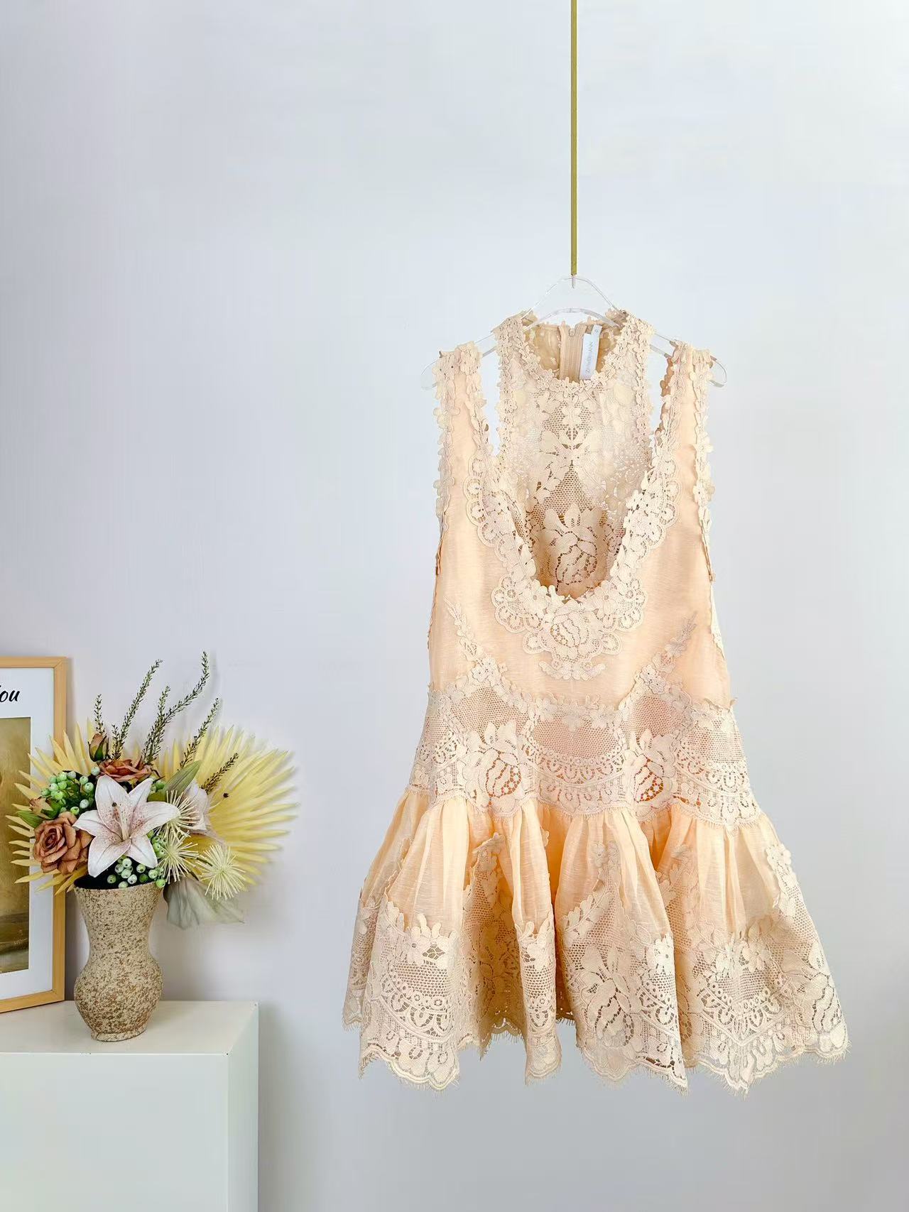 Zimmermann Mini Dress Natura Lace Linen Silk