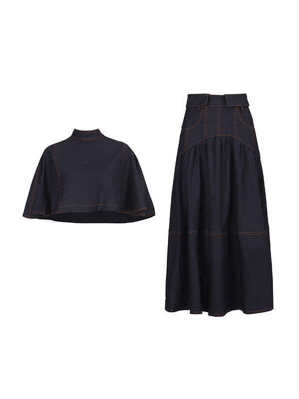 Zimmermann Hypnotic Croptop and Midi Skirt in Blue Denim