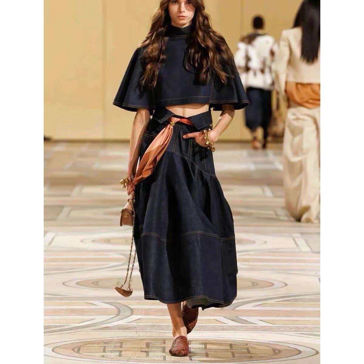 Zimmermann Hypnotic Croptop and Midi Skirt in Blue Denim