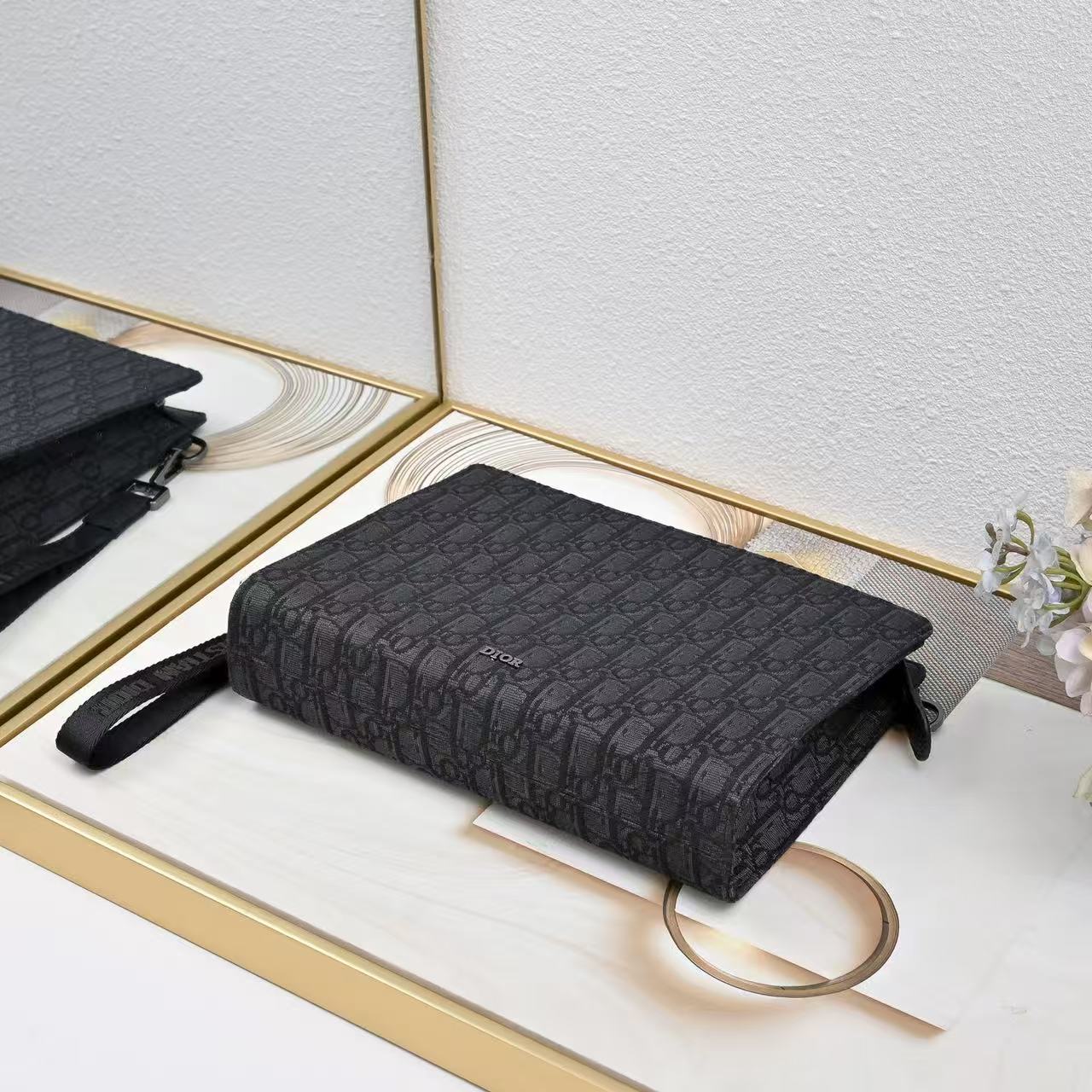 CD A5 Triangle Pouch Black Oblique Jacquard Cotton
