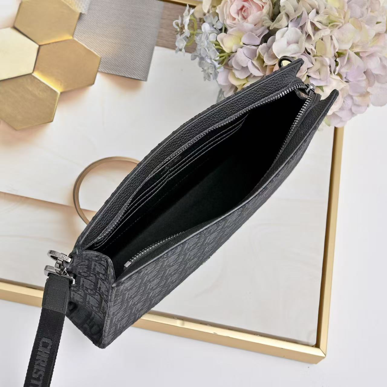 CD A5 Triangle Pouch Black Oblique Jacquard Cotton