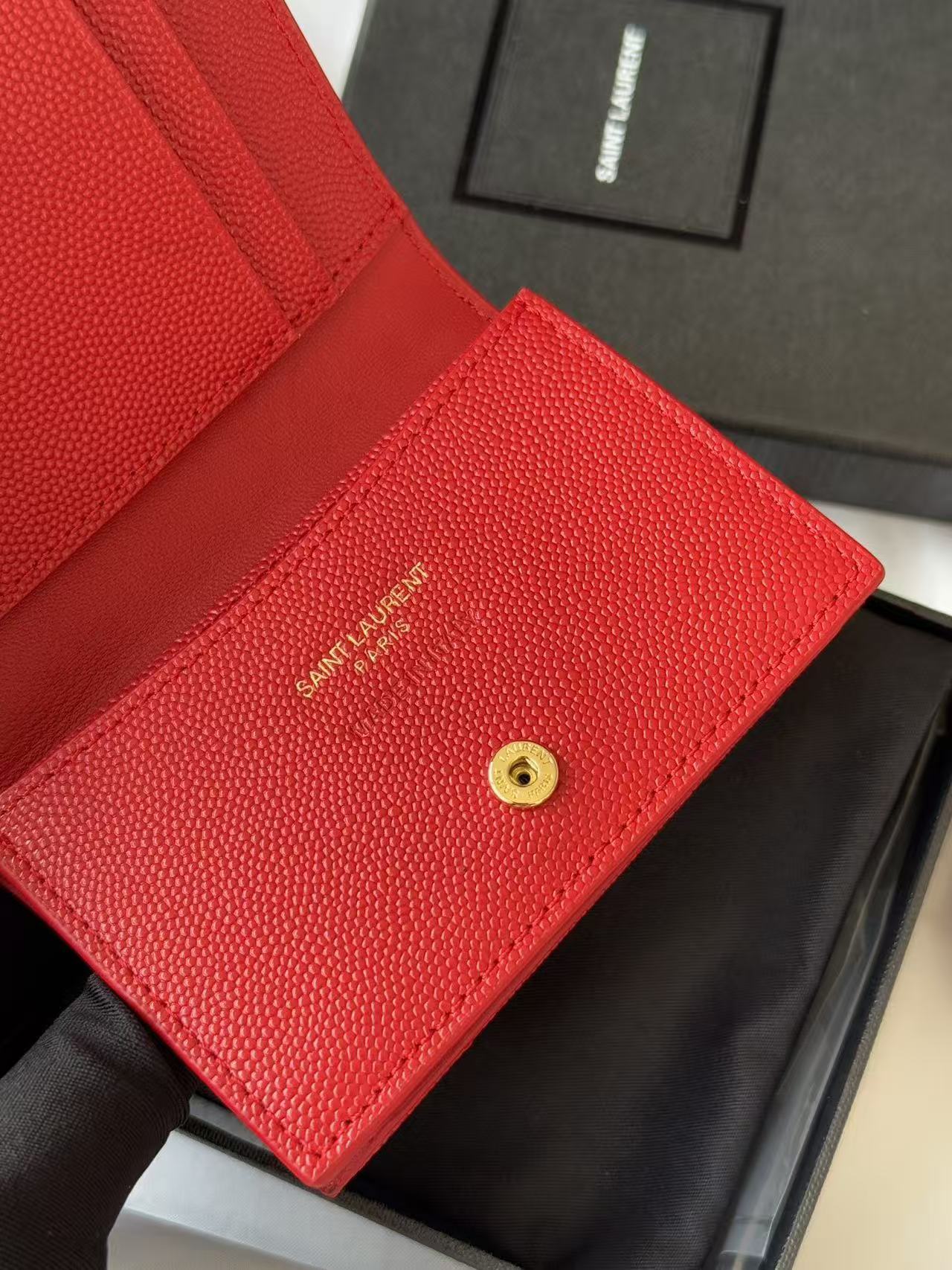 YSL Compact Wallet Red Leather