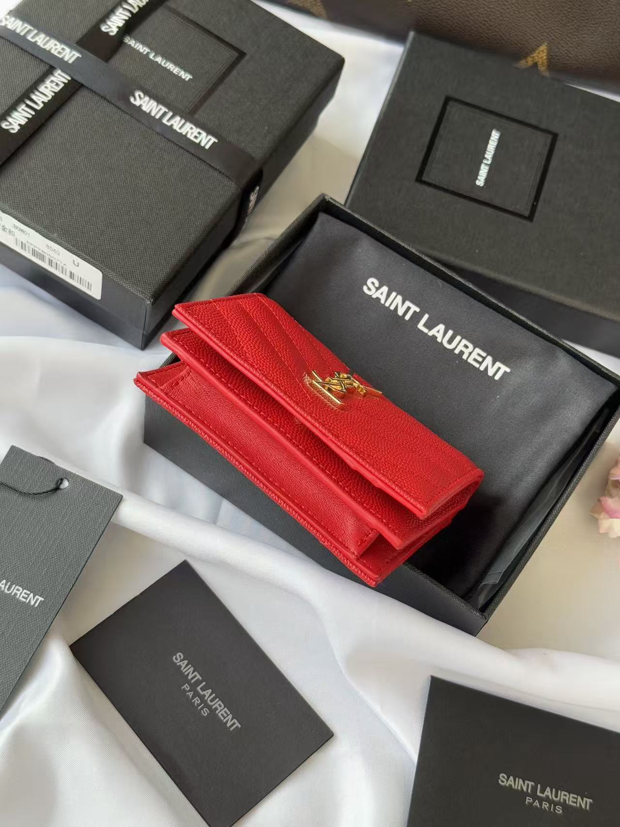 YSL Compact Wallet Red Leather