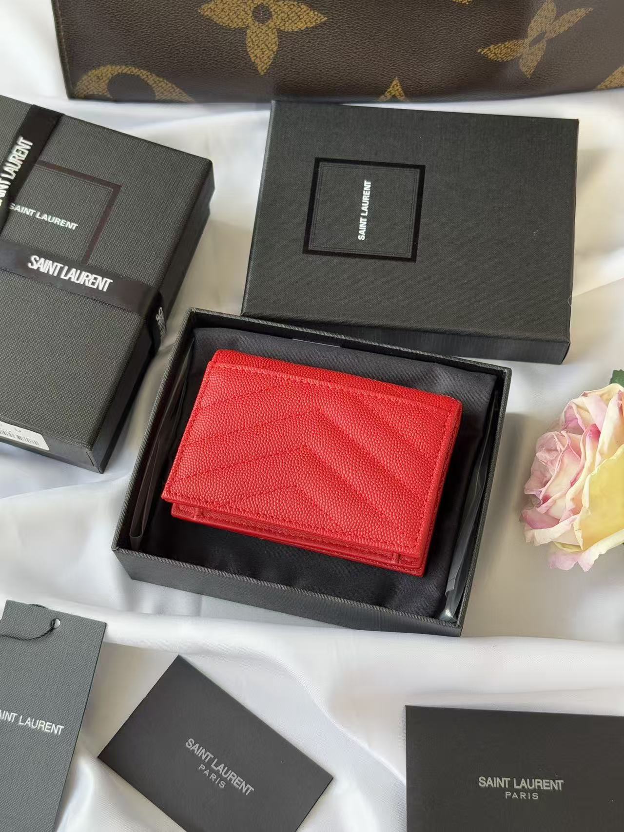 YSL Compact Wallet Red Leather