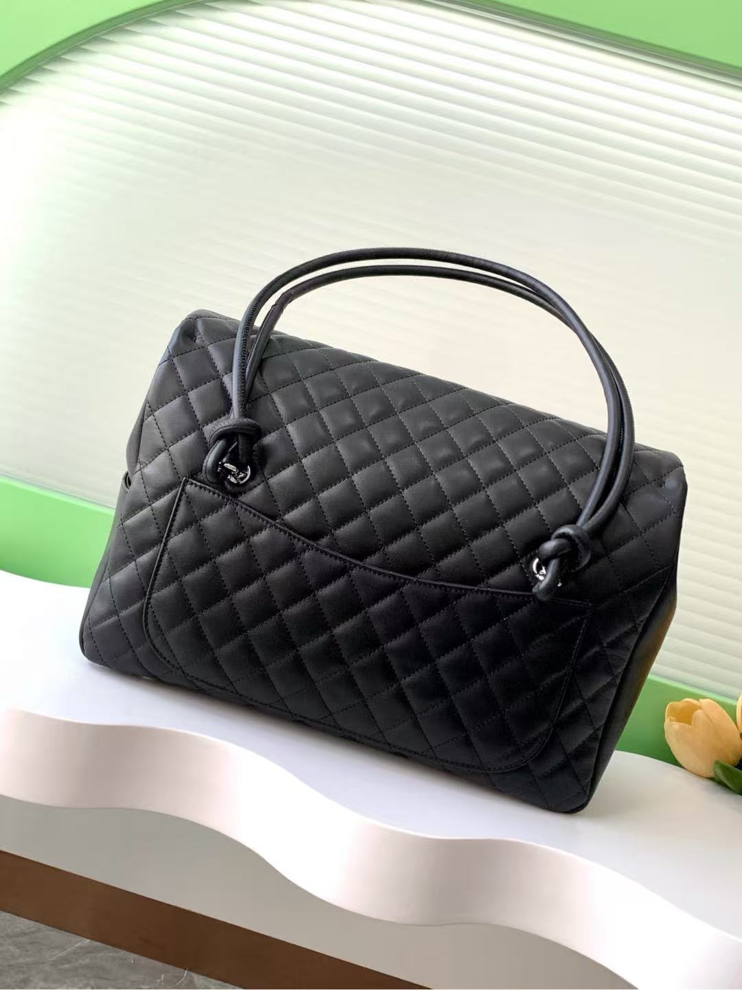 CC 26s Cambon Ligne Large Flap Bag Black Quilted Lambskin